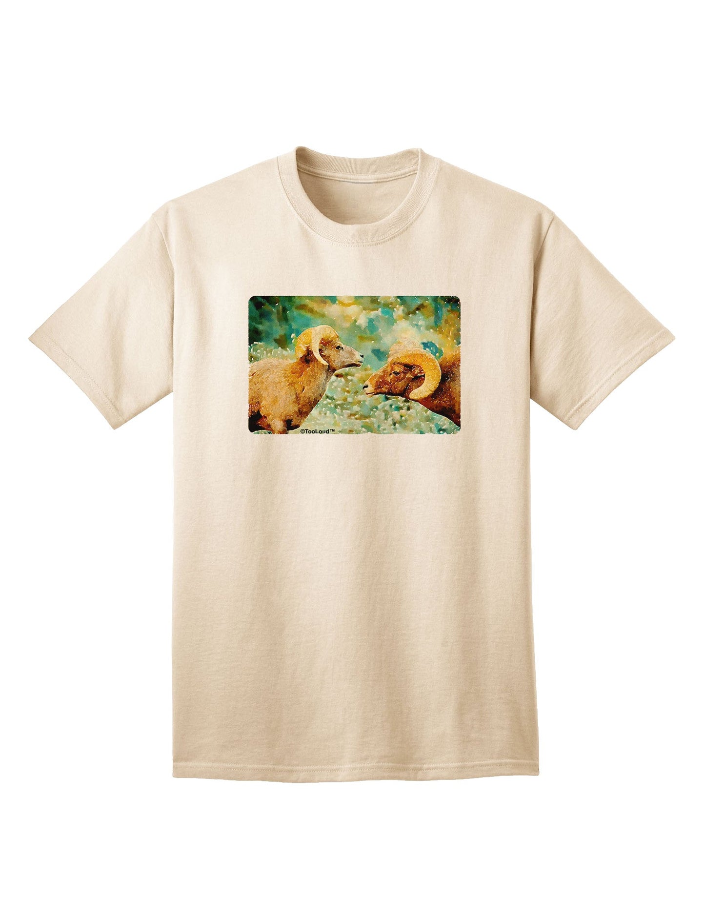 Two Bighorn Rams Watercolor Adult T-Shirt-Mens T-Shirt-TooLoud-Natural-Small-Davson Sales