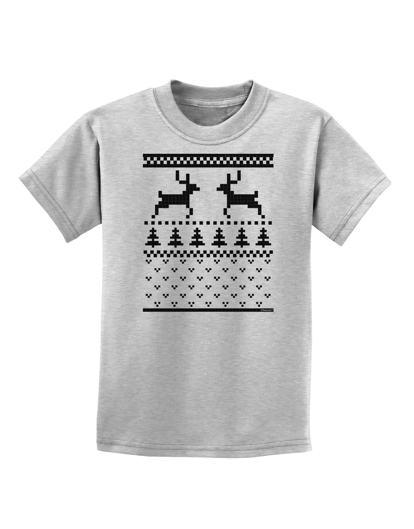 Ugly Christmas Sweater Reindeer Pattern Childrens T-Shirt-Childrens T-Shirt-TooLoud-AshGray-X-Small-Davson Sales