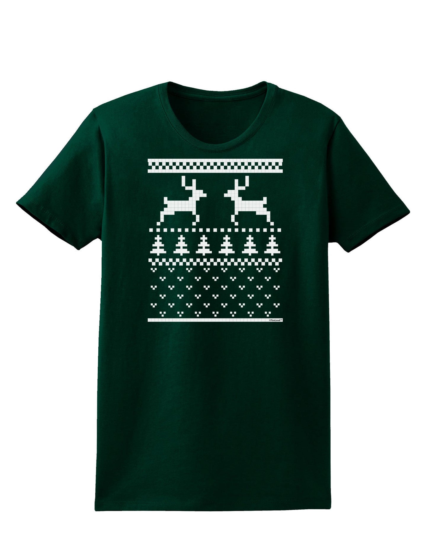 Ugly Christmas Sweater Reindeer Pattern Womens Dark T-Shirt-TooLoud-Forest-Green-Small-Davson Sales