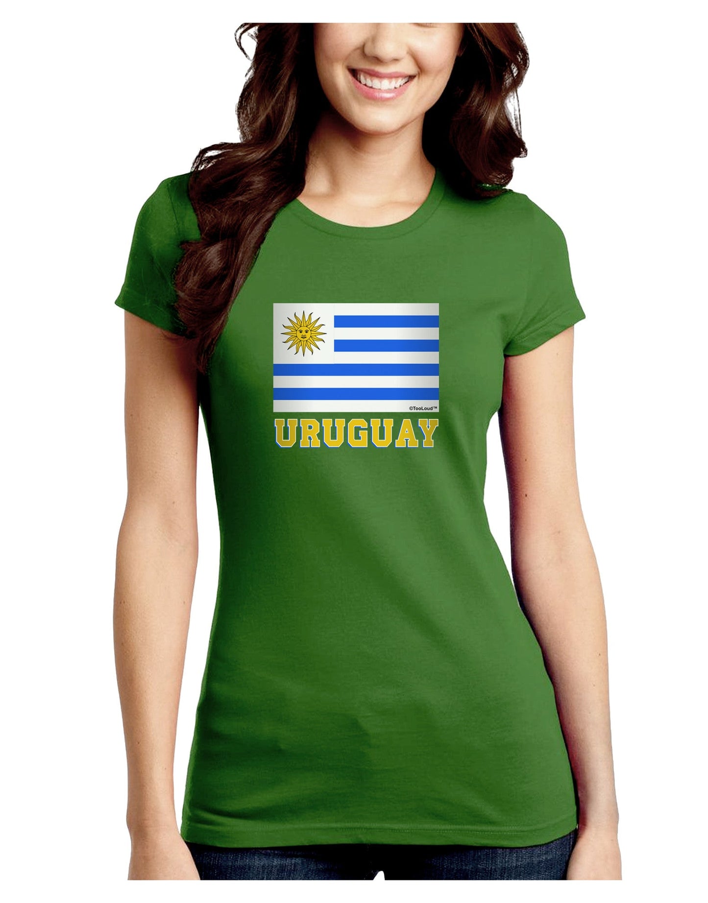 Uruguay Flag Dark Juniors Petite Crew Dark T-Shirt-T-Shirts Juniors Tops-TooLoud-Kiwi-Green-Juniors Fitted Small-Davson Sales