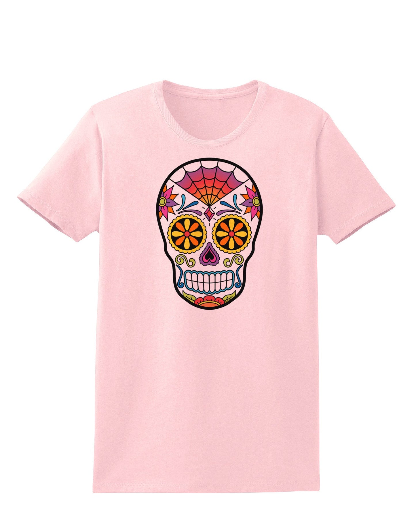 Version 1 Colorful Day of the Dead Calavera Womens T-Shirt-Womens T-Shirt-TooLoud-PalePink-X-Small-Davson Sales