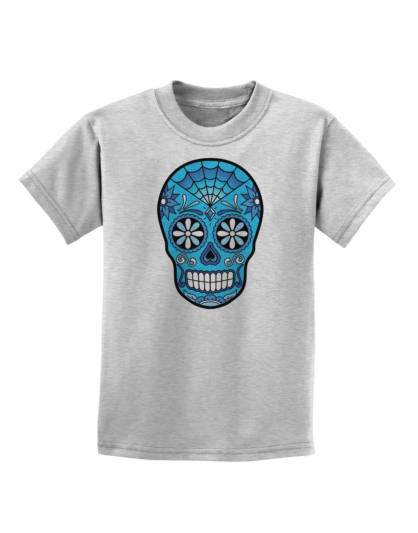 Version 3 Blue Day of the Dead Calavera Childrens T-Shirt-Childrens T-Shirt-TooLoud-AshGray-X-Small-Davson Sales