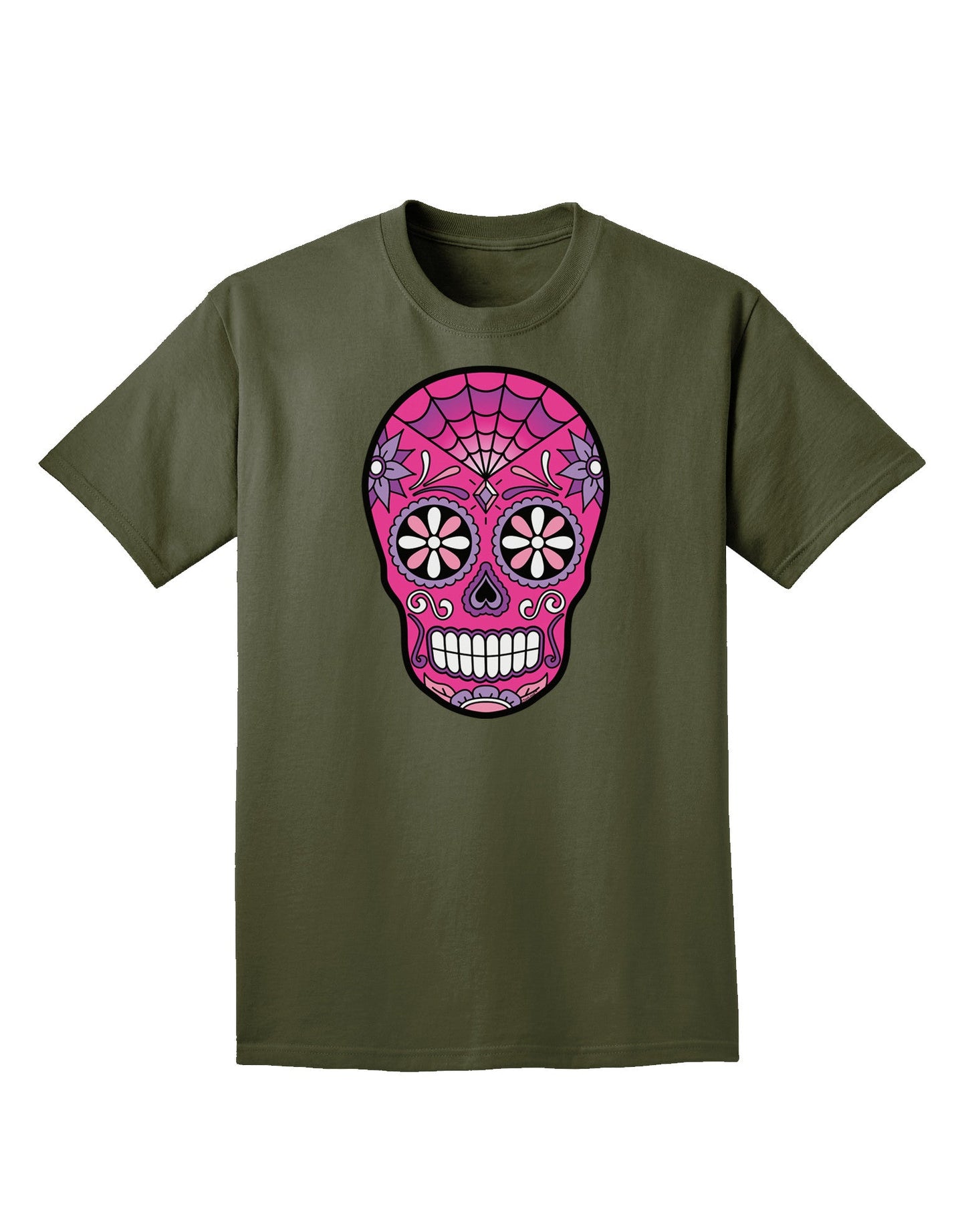 Version 4 Pink Day of the Dead Calavera Adult Dark T-Shirt-Mens T-Shirt-TooLoud-Military-Green-Small-Davson Sales