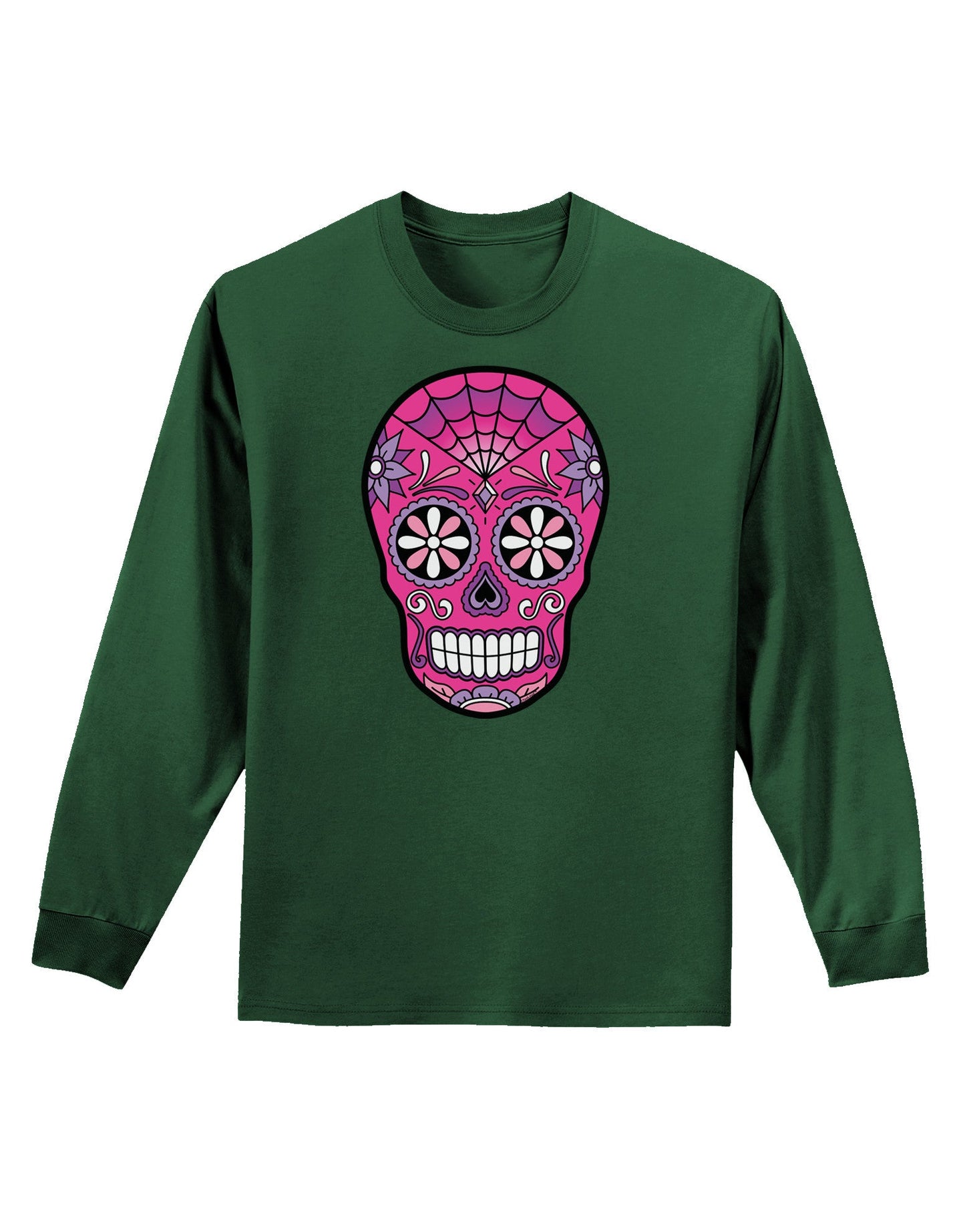 Version 4 Pink Day of the Dead Calavera Adult Long Sleeve Dark T-Shirt-TooLoud-Dark-Green-Small-Davson Sales