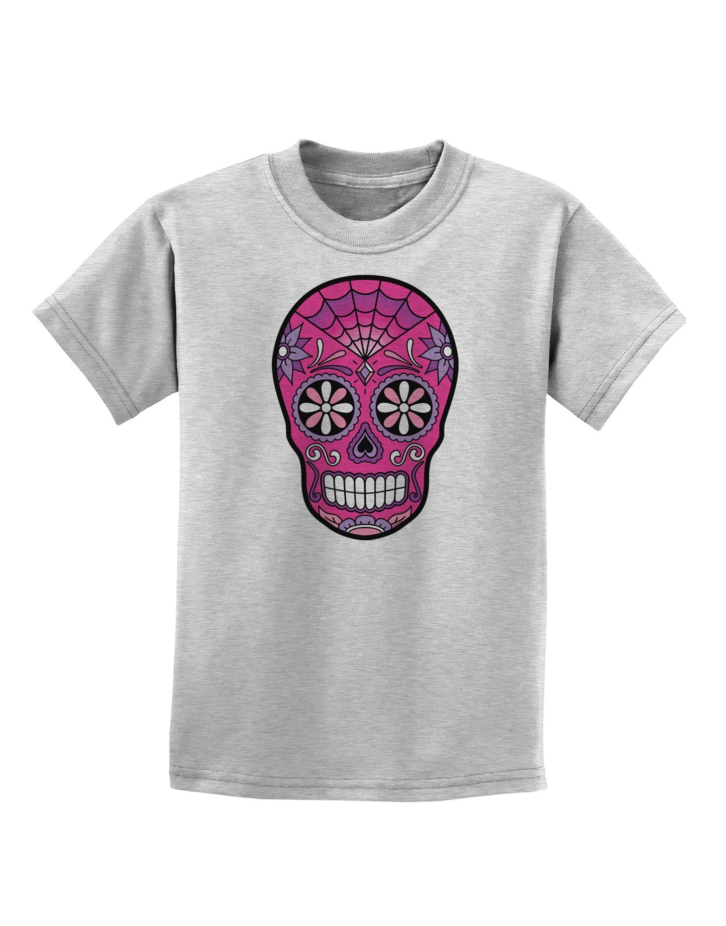 Version 4 Pink Day of the Dead Calavera Childrens T-Shirt-Childrens T-Shirt-TooLoud-AshGray-X-Small-Davson Sales