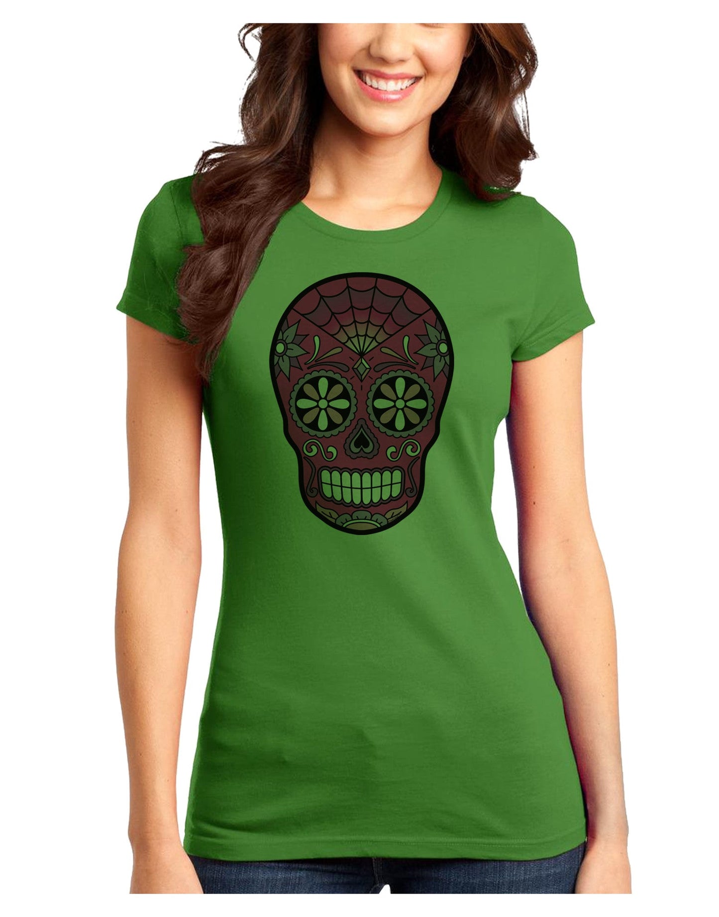 Version 4 Pink Day of the Dead Calavera Juniors T-Shirt-Womens Juniors T-Shirt-TooLoud-Kiwi-Green-Juniors Fitted XS-Davson Sales