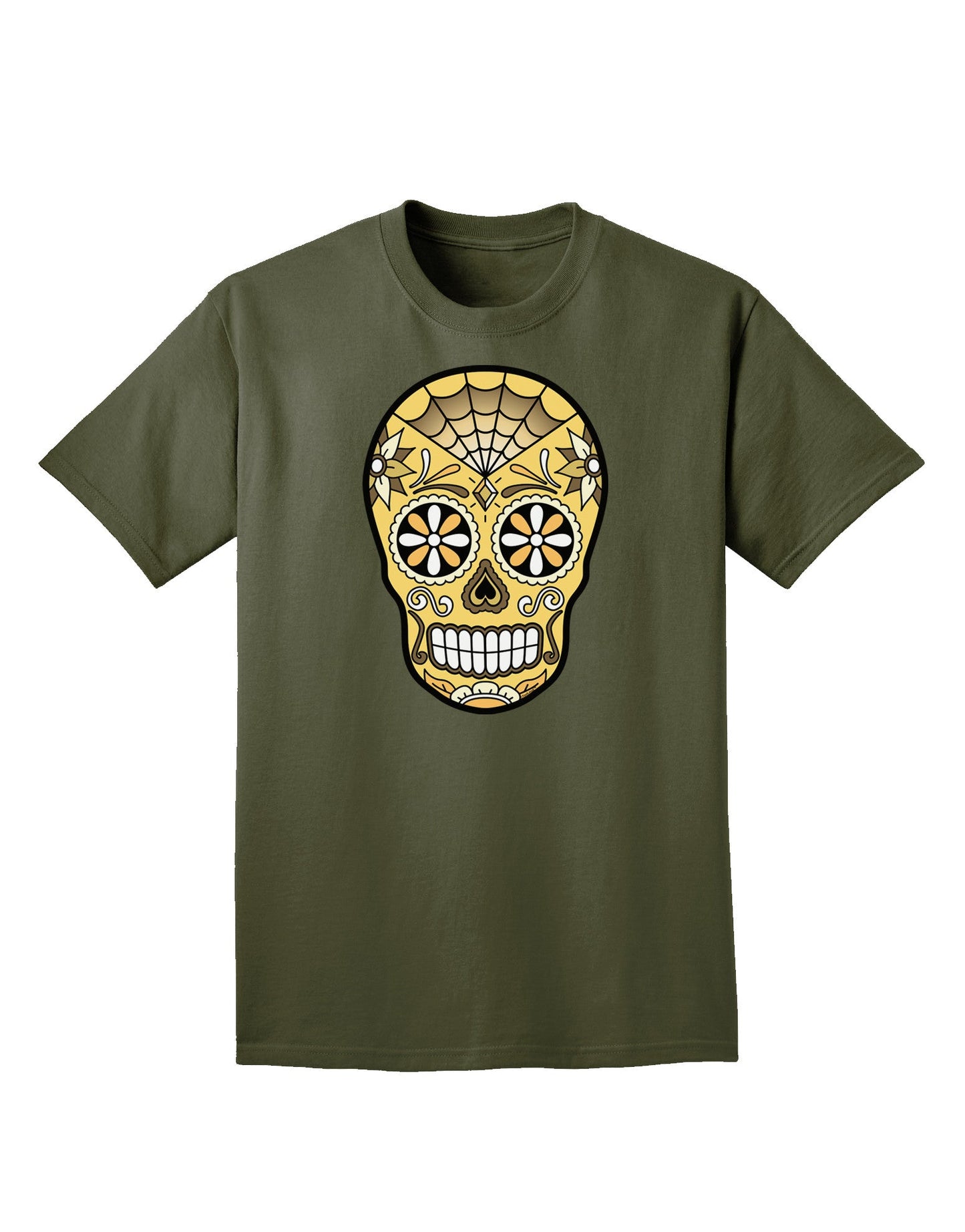 Version 8 Gold Day of the Dead Calavera Adult Dark T-Shirt-Mens T-Shirt-TooLoud-Military-Green-Small-Davson Sales