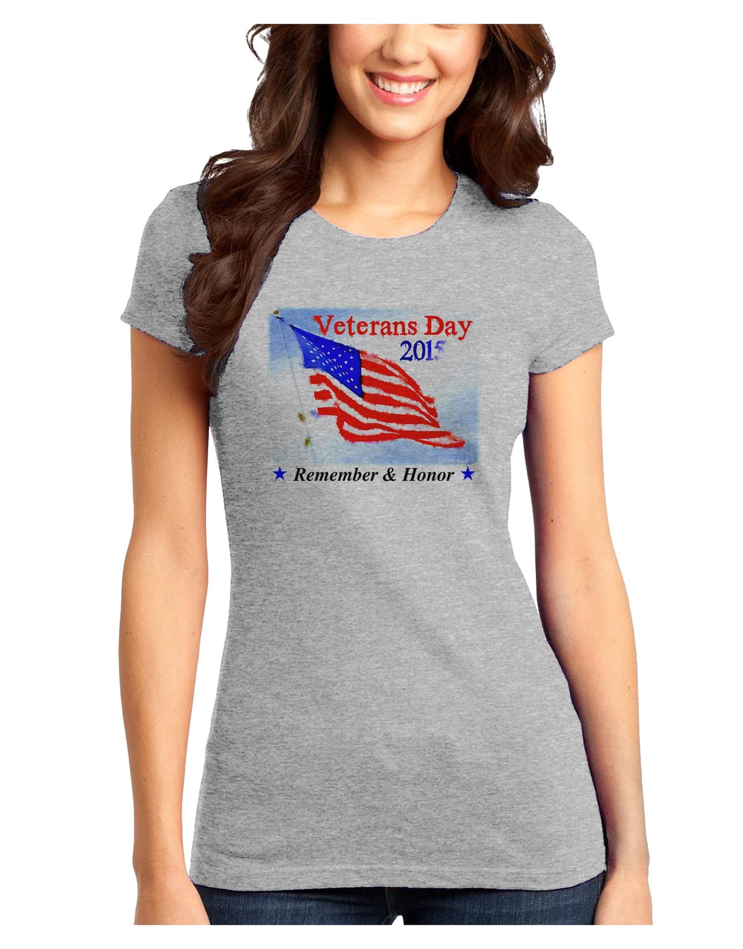 Veterans Day 2015 WaterColor Juniors T-Shirt-Womens Juniors T-Shirt-TooLoud-Ash-Gray-Juniors Fitted X-Small-Davson Sales
