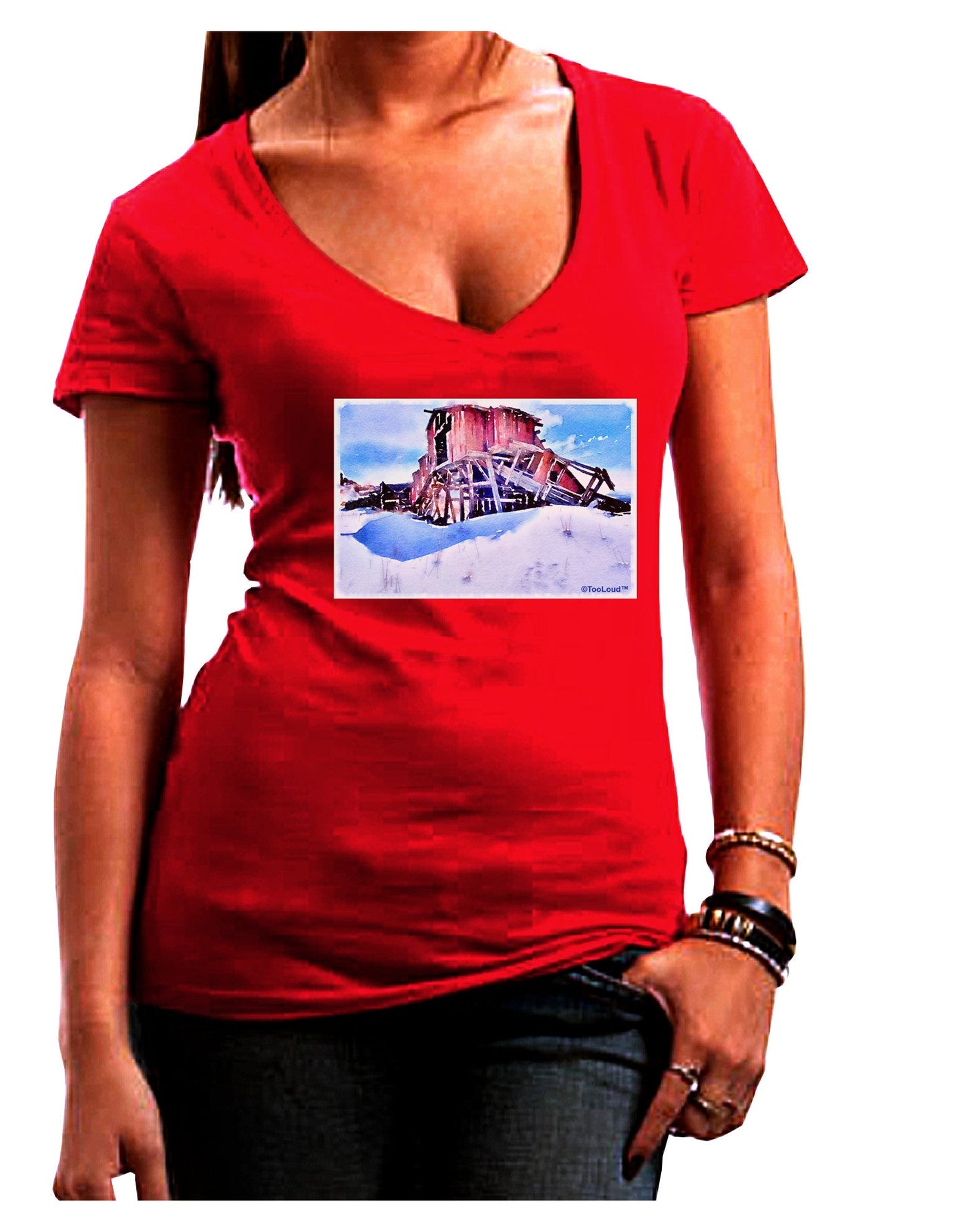 Victor Mines Colorado Watercolor Juniors V-Neck Dark T-Shirt-Womens V-Neck T-Shirts-TooLoud-Red-Juniors Fitted Small-Davson Sales