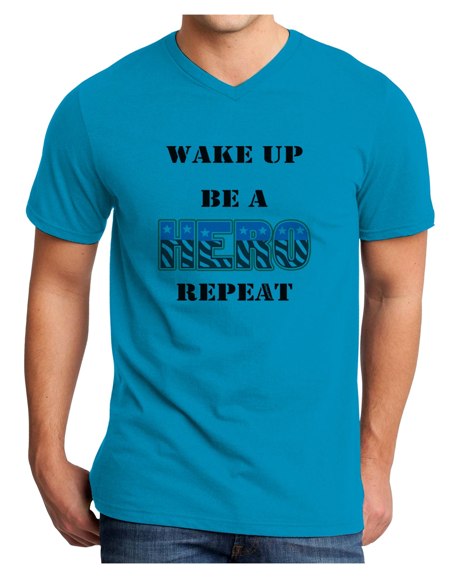 Wake Up Be A Hero Repeat Adult V-Neck T-shirt by TooLoud-Mens V-Neck T-Shirt-TooLoud-Turquoise-Small-Davson Sales
