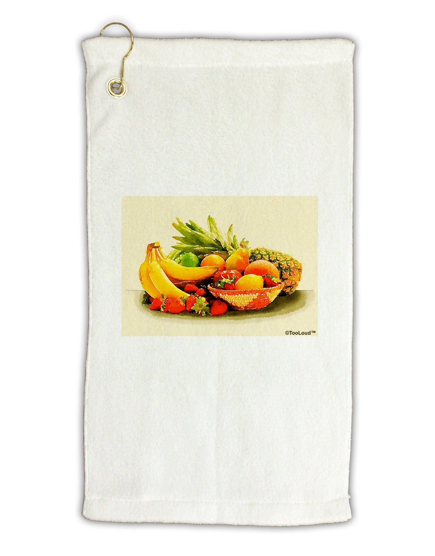 Watercolor Fruit Bowl 2 Micro Terry Gromet Golf Towel 11"x19-Golf Towel-TooLoud-White-Davson Sales
