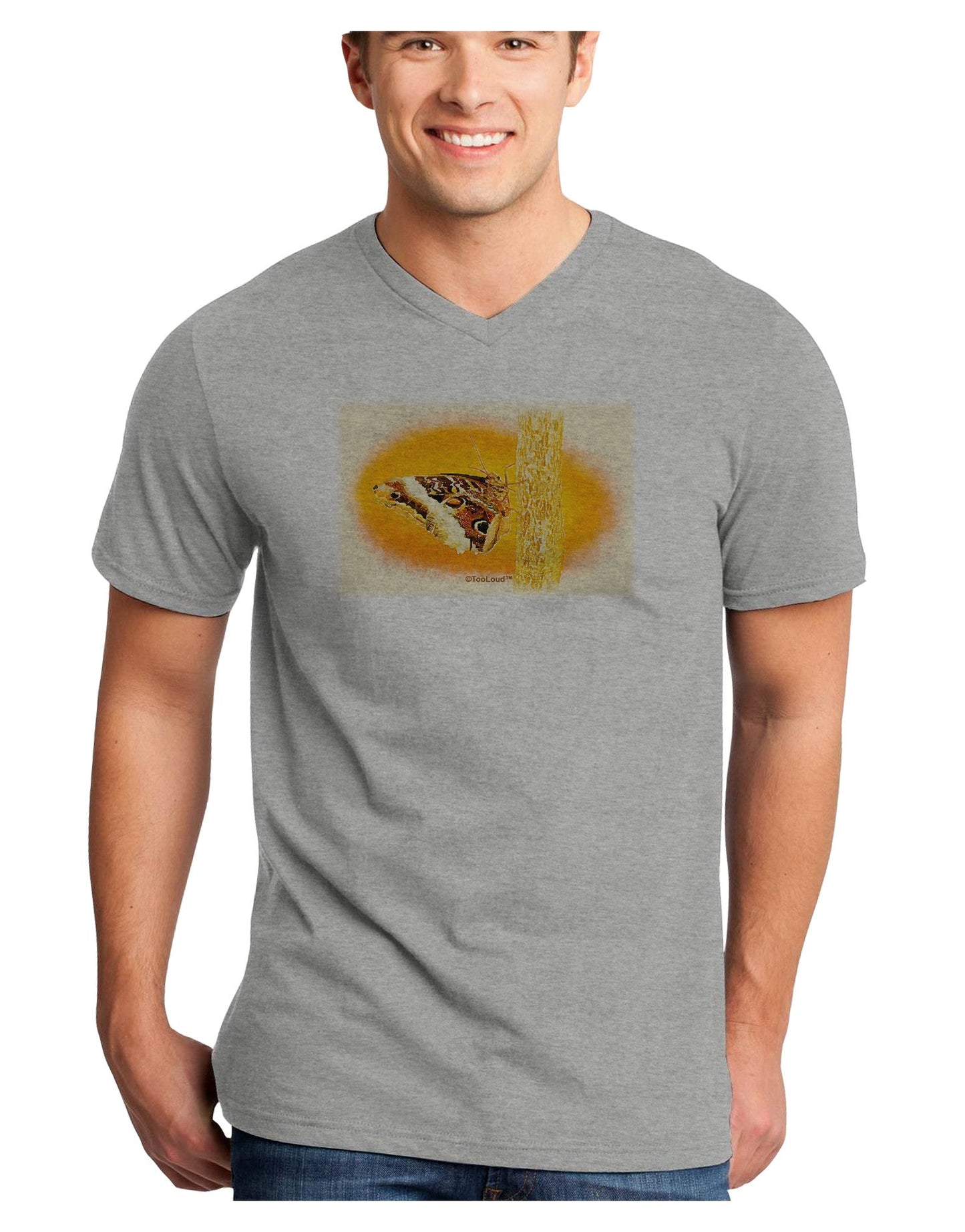 Watercolor Owl Moth Adult V-Neck T-shirt-Mens V-Neck T-Shirt-TooLoud-HeatherGray-Small-Davson Sales