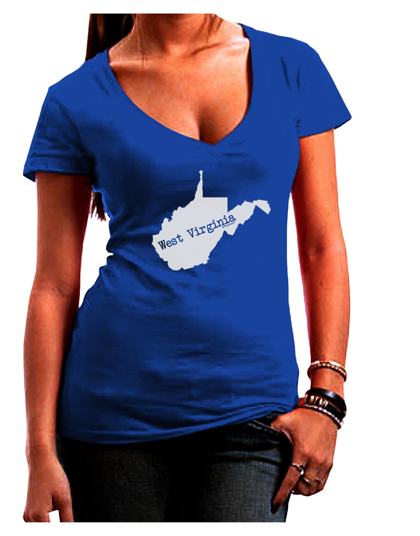 West Virginia - United States Shape Juniors V-Neck Dark T-Shirt-Womens V-Neck T-Shirts-TooLoud-Royal-Blue-Juniors Fitted Small-Davson Sales