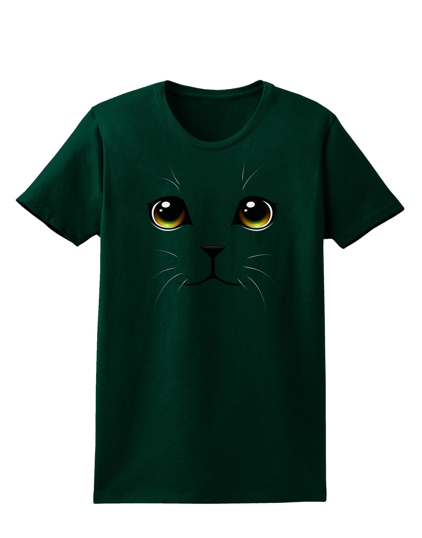 Yellow Amber-Eyed Cute Cat Face Womens Dark T-Shirt-TooLoud-Forest-Green-Small-Davson Sales