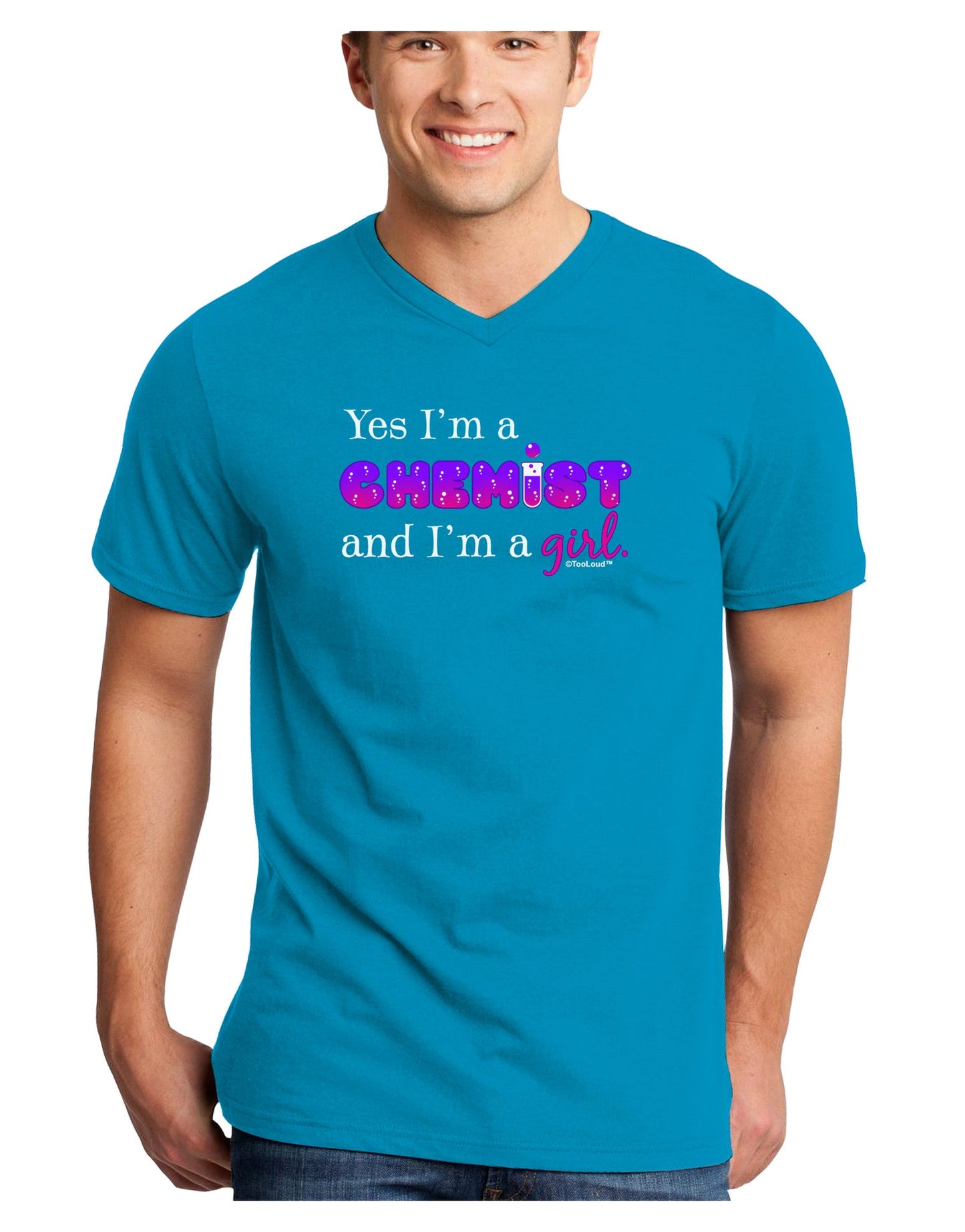 Yes I am a Chemist Girl Adult Dark V-Neck T-Shirt-TooLoud-Turquoise-Small-Davson Sales