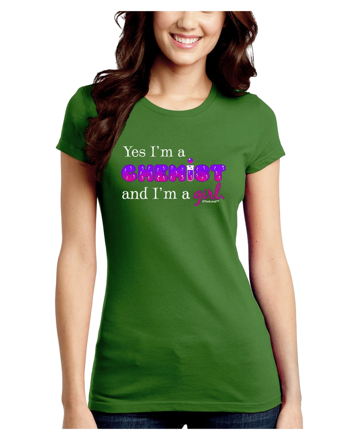 Yes I am a Chemist Girl Juniors Petite Crew Dark T-Shirt-T-Shirts Juniors Tops-TooLoud-Kiwi-Green-Juniors Fitted Small-Davson Sales