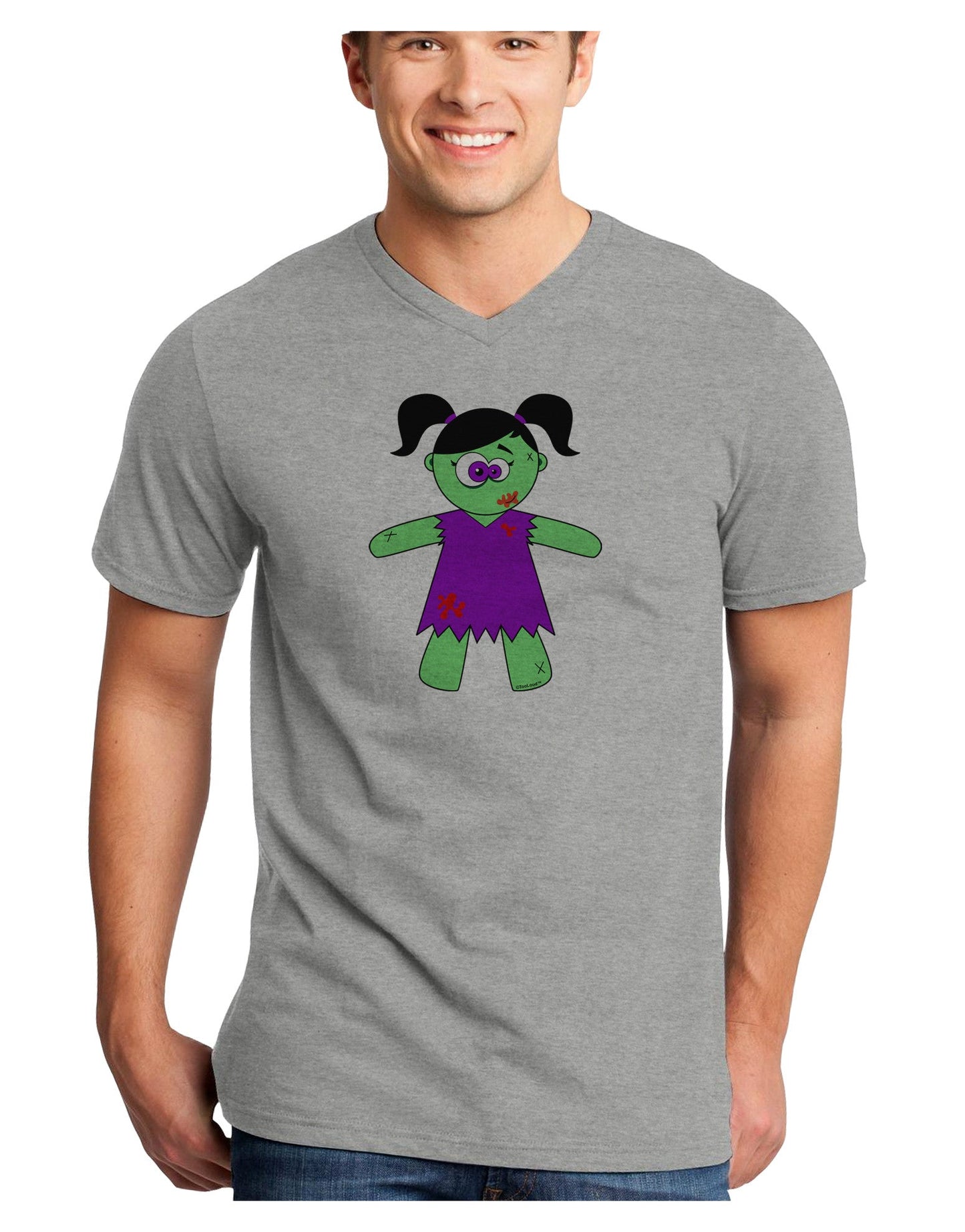Zombie Girl Halloween Adult V-Neck T-shirt-Mens V-Neck T-Shirt-TooLoud-HeatherGray-Small-Davson Sales