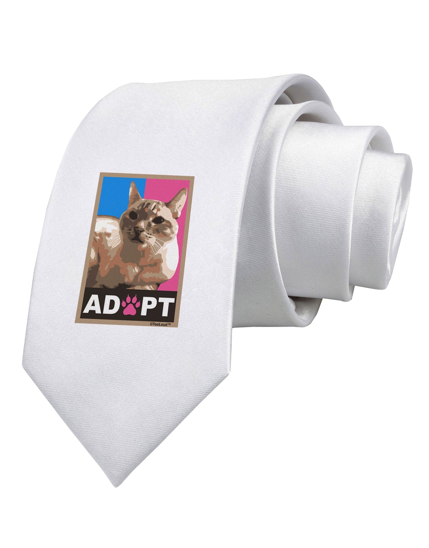 Adopt Cute Kitty Cat Adoption Printed White Necktie