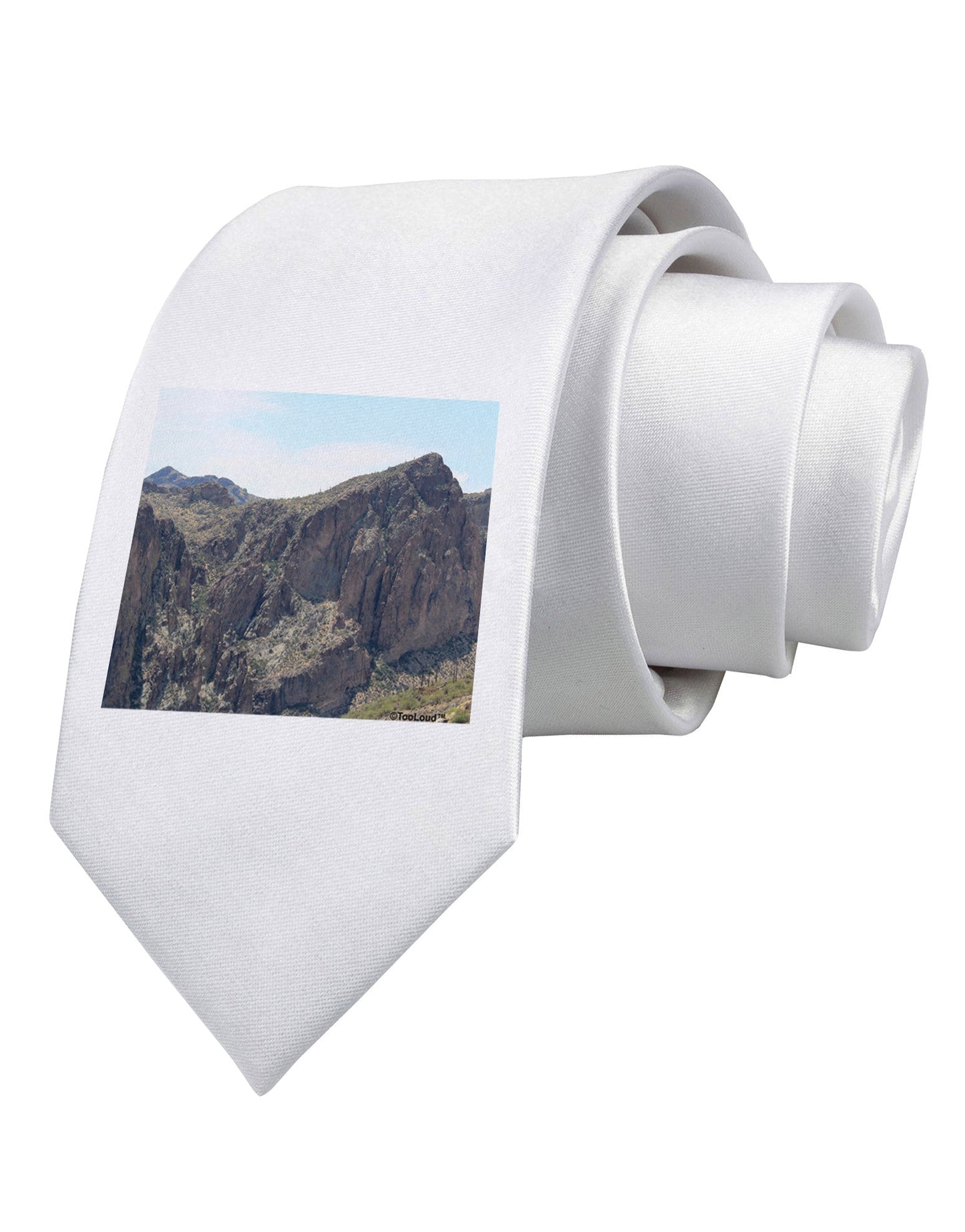 Arizona Saguaro Lake Mountains Printed White Necktie