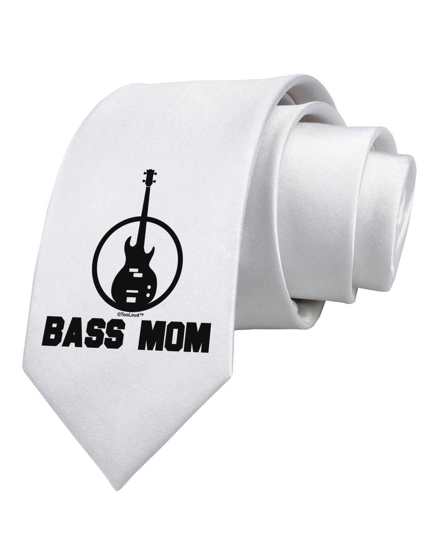 Bass Mom - Mother's Day Design Printed White Necktie