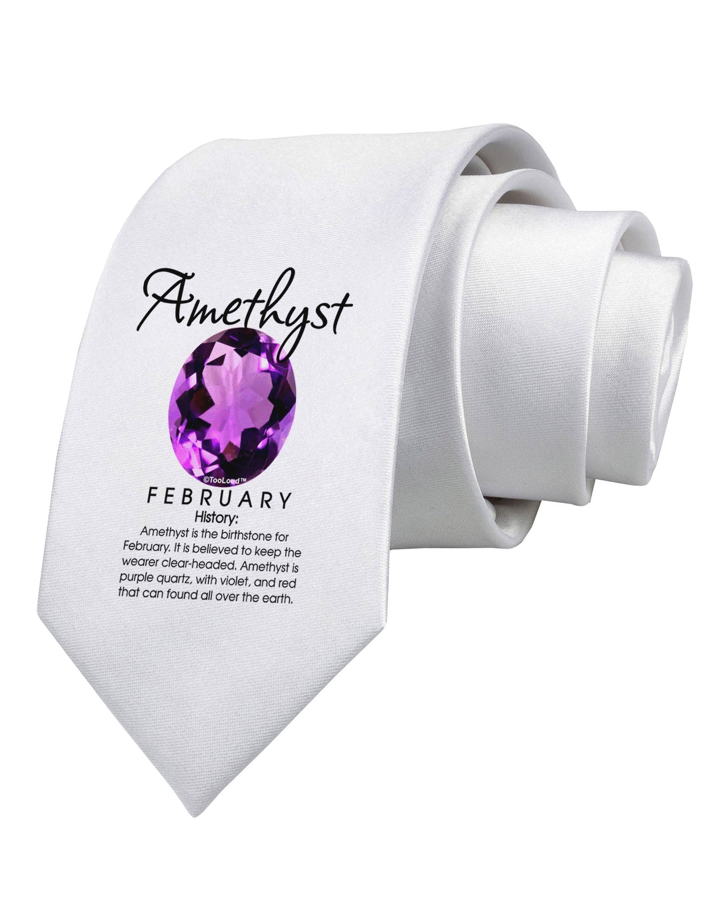 Birthstone Amethyst Printed White Necktie