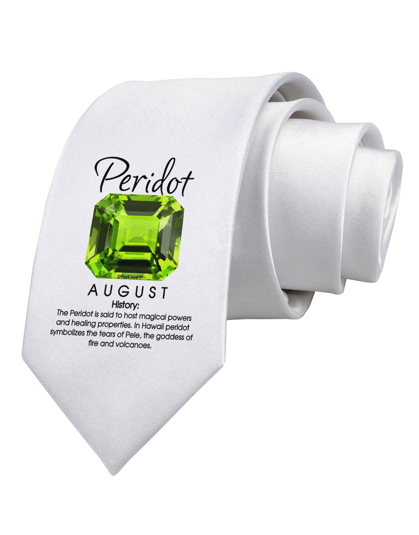 Birthstone Peridot Printed White Necktie