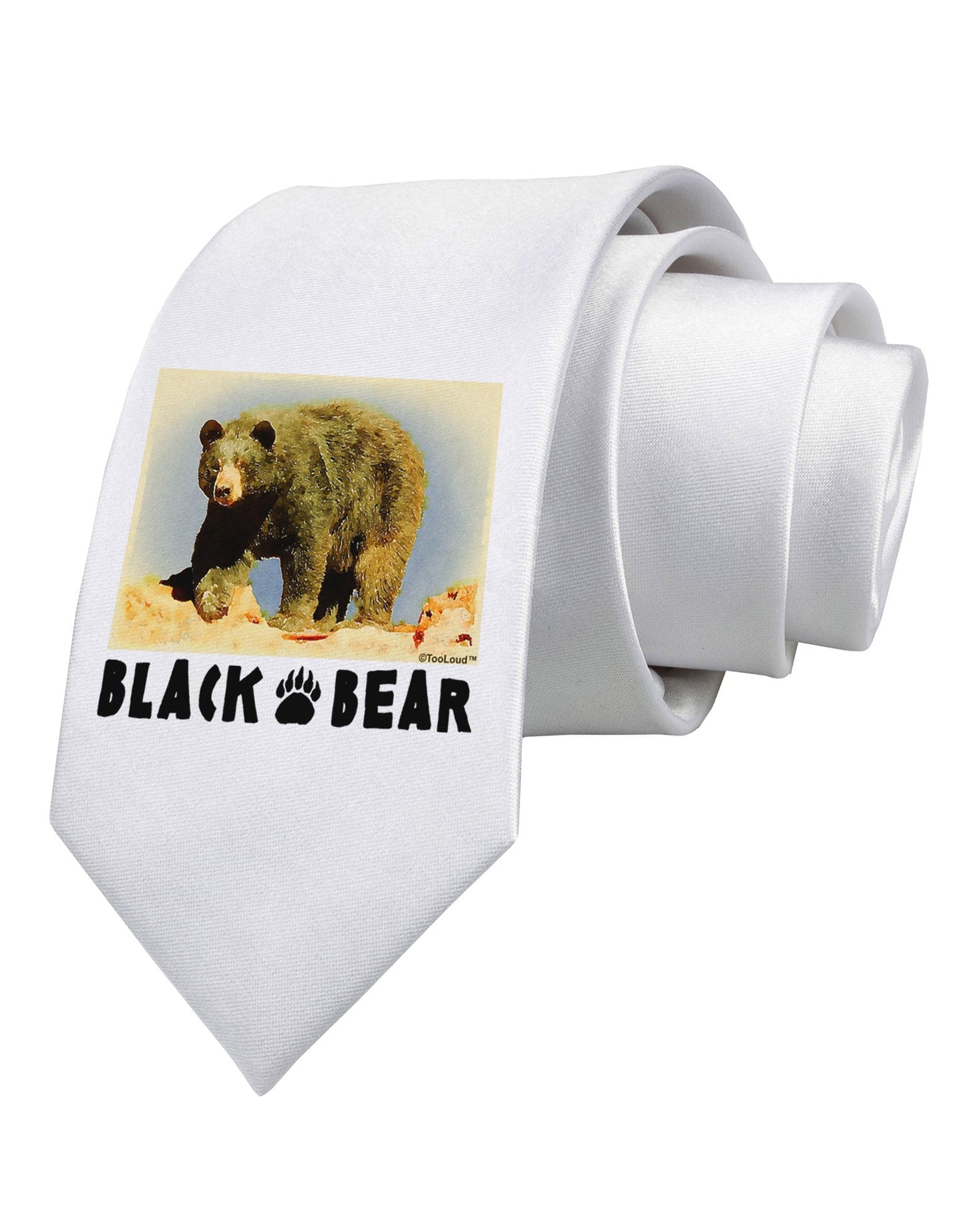 Black Bear Watercolor Printed White Necktie