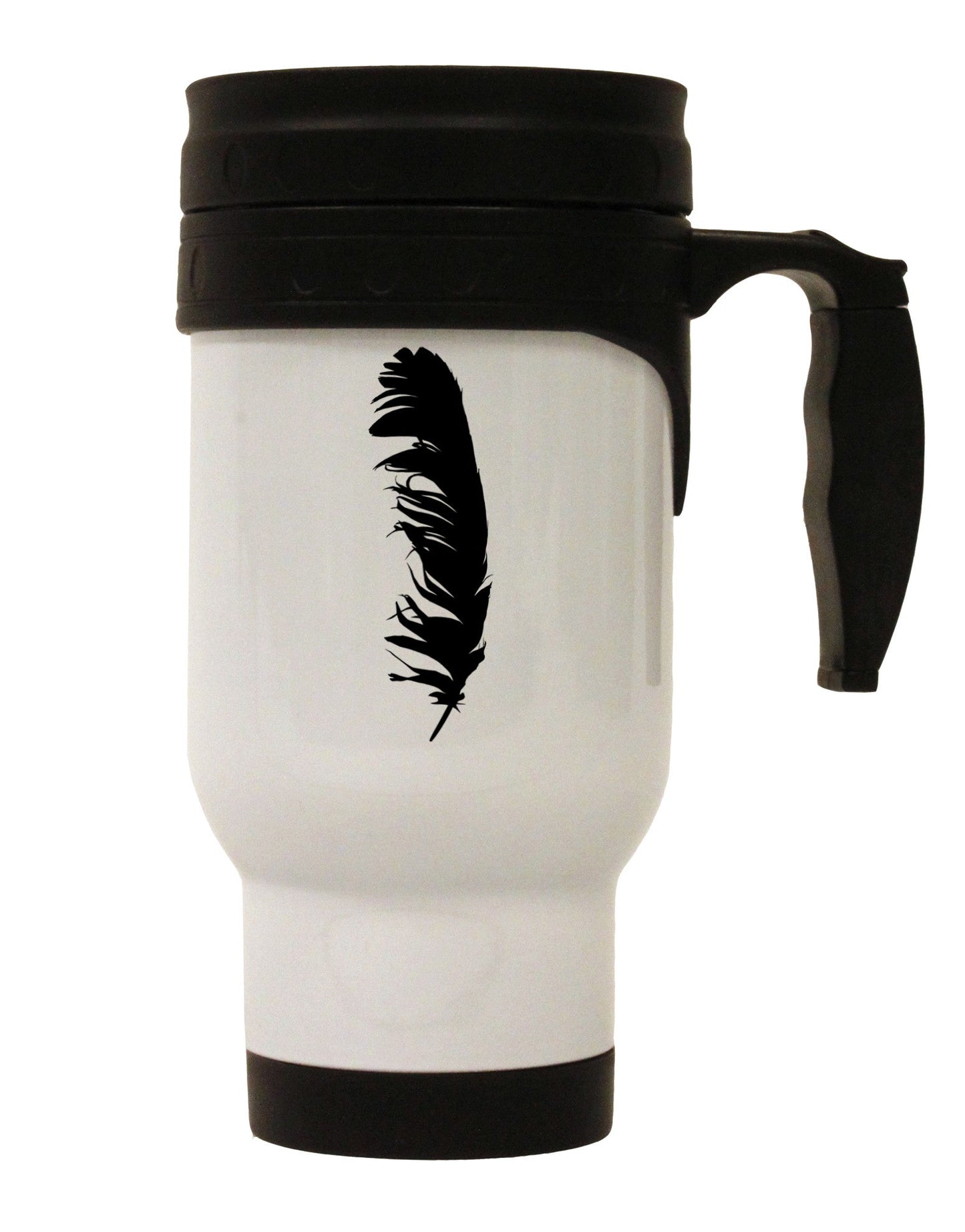 Black Feather Stainless Steel 14oz Travel Mug-Travel Mugs-TooLoud-White-Davson Sales