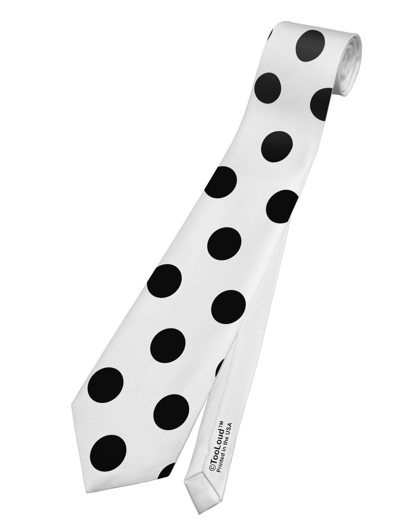 Black Polka Dots on White Printed White Necktie All Over Print by TooLoud