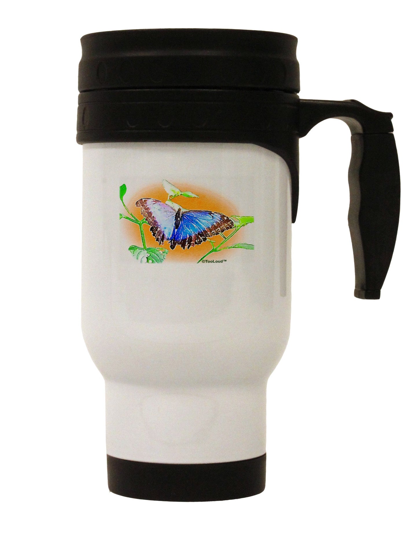 Blue Watercolor Butterfly Stainless Steel 14oz Travel Mug-Travel Mugs-TooLoud-White-Davson Sales