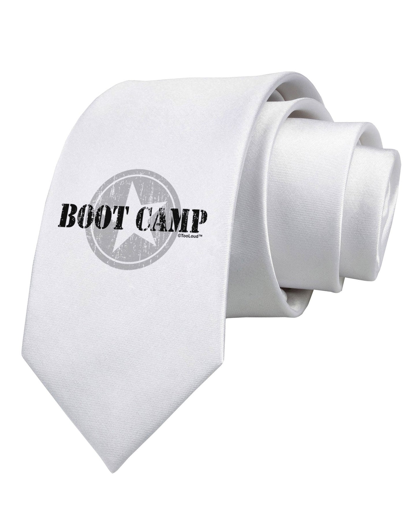 Boot Camp Distressed Text Printed White Necktie by TooLoud