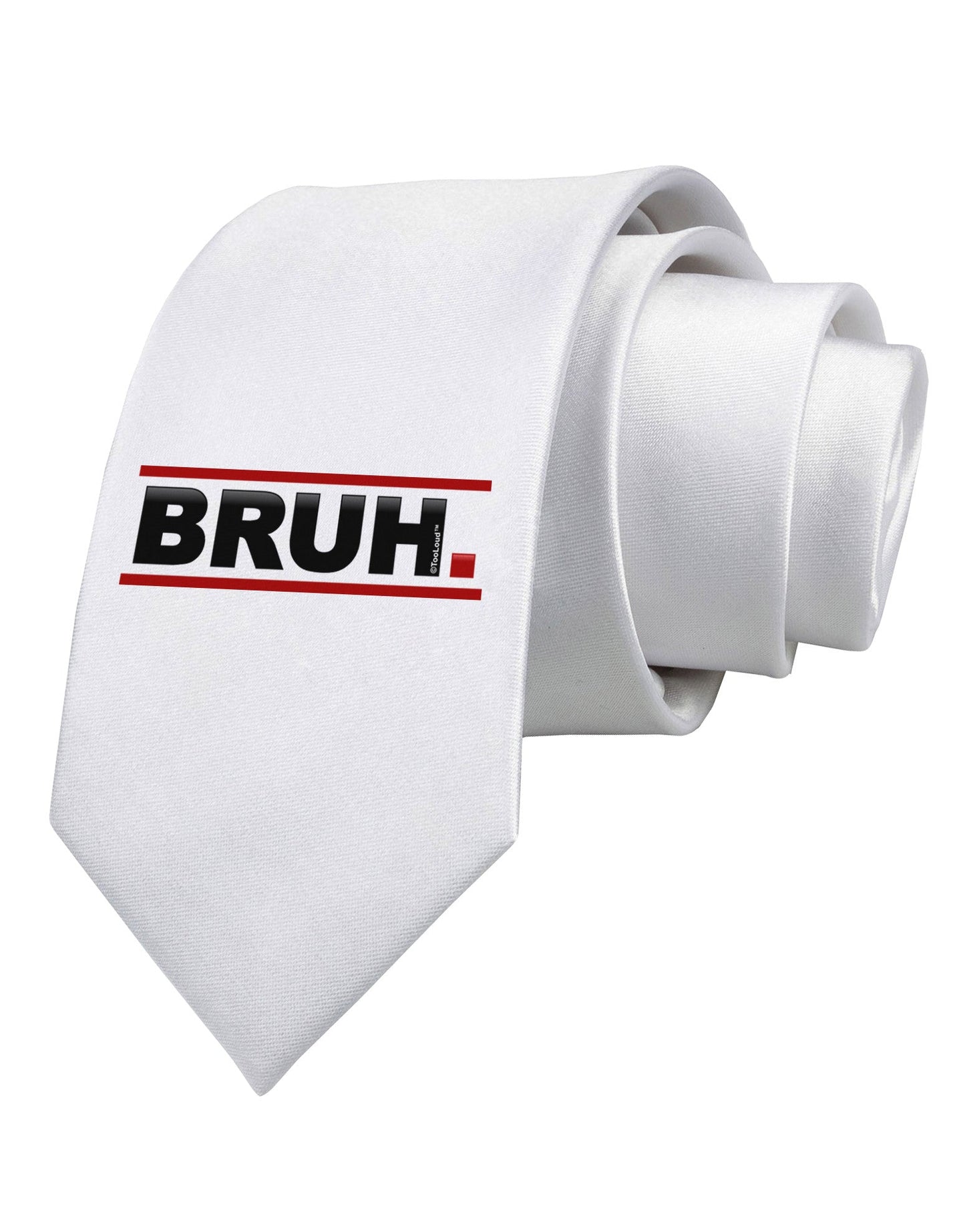 Bruh Text Only Printed White Necktie