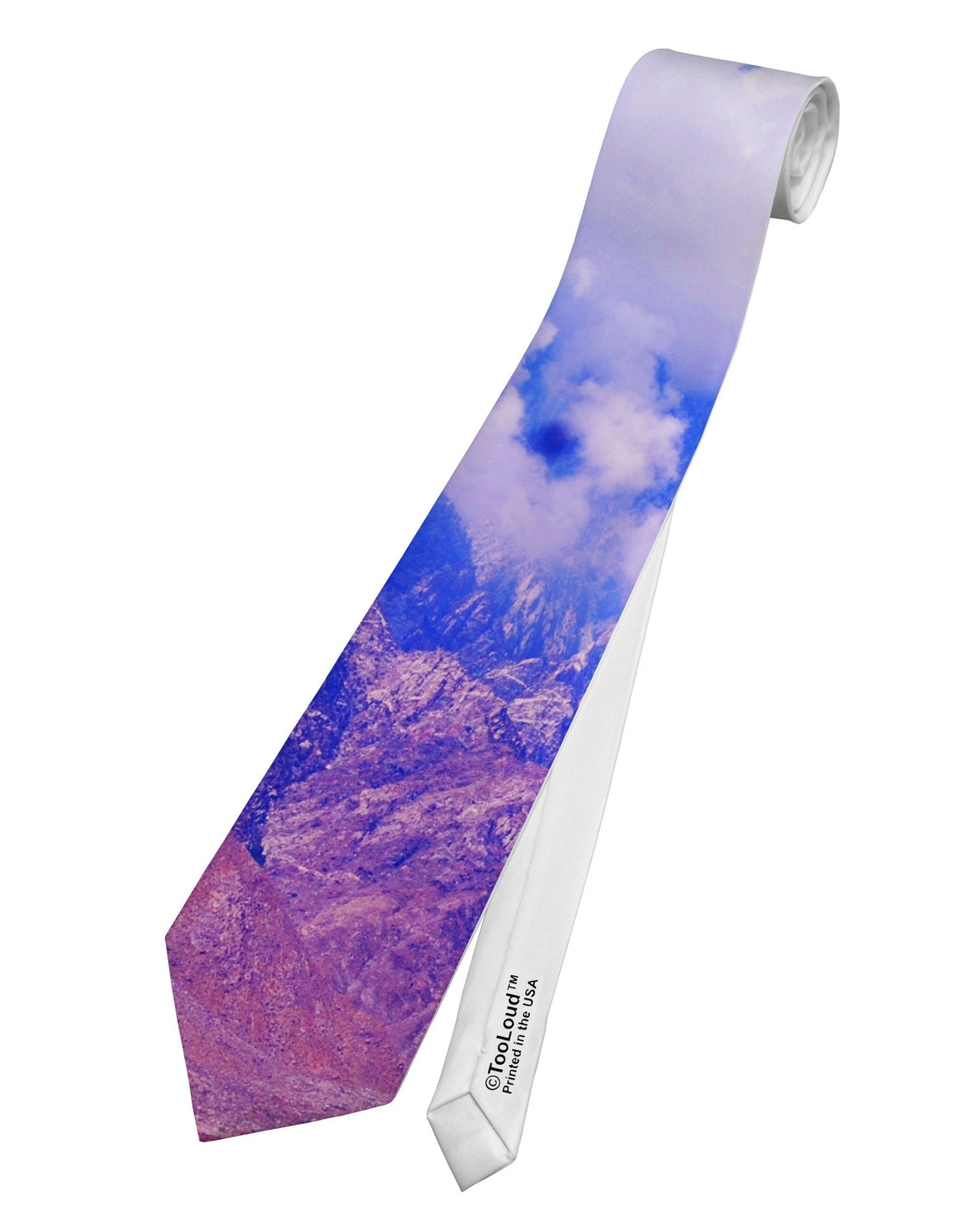 California Mountainscape Printed White Necktie All Over Print