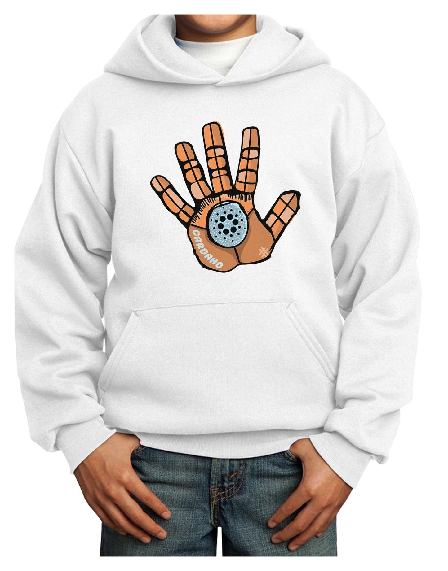 Cardano Hero Hand Youth Hoodie Pullover Sweatshirt-Youth Hoodie-TooLoud-White-XS-Davson Sales
