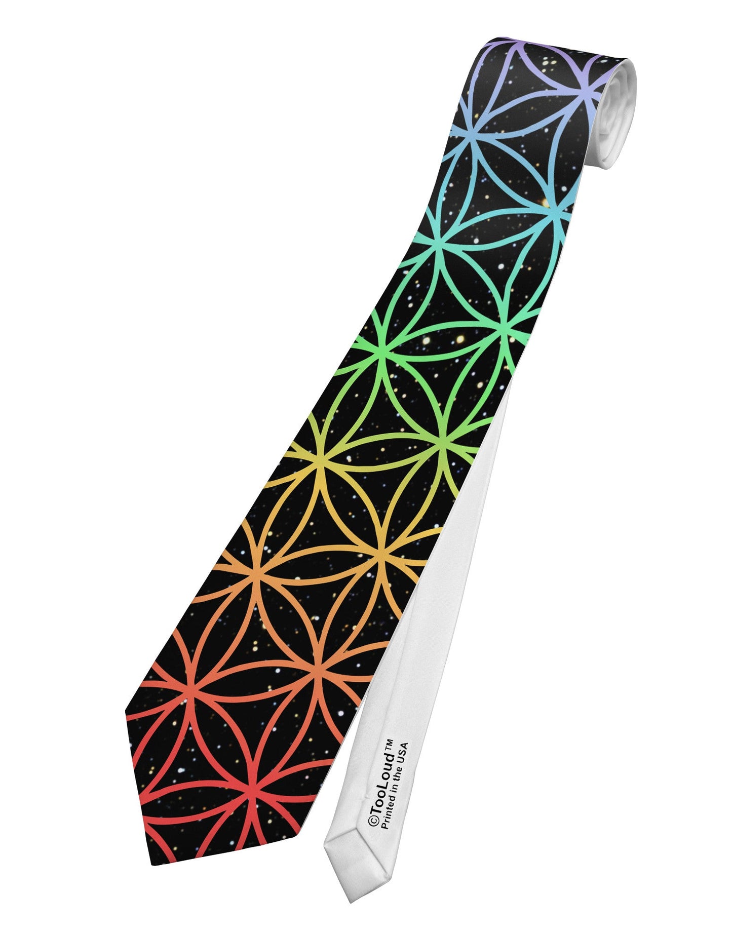 Chakra Colors Flower of Life Printed White Necktie All Over Print