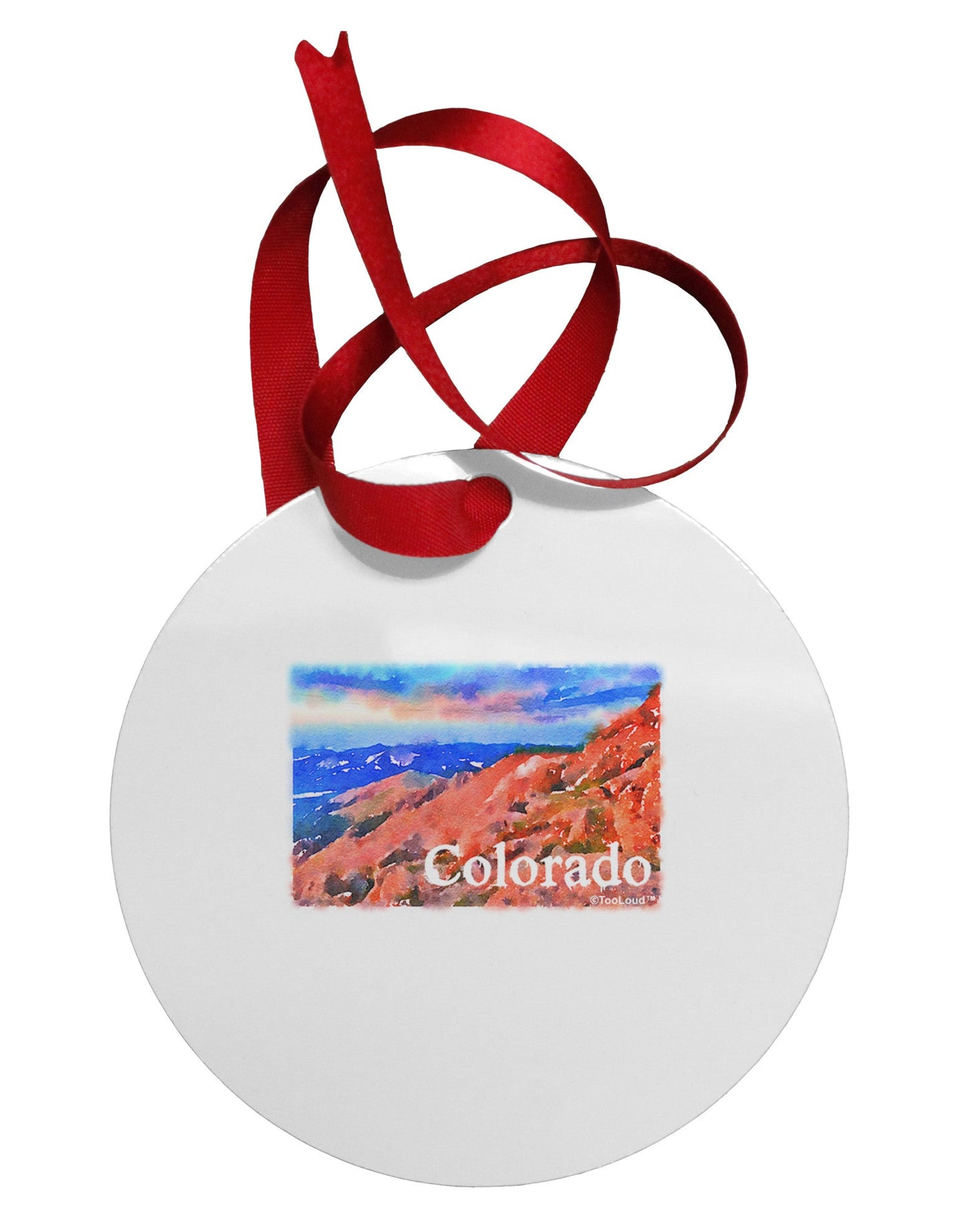 Colorado Mtn Sunset Soaked WaterColor Circular Metal Ornament-Ornament-TooLoud-White-Davson Sales