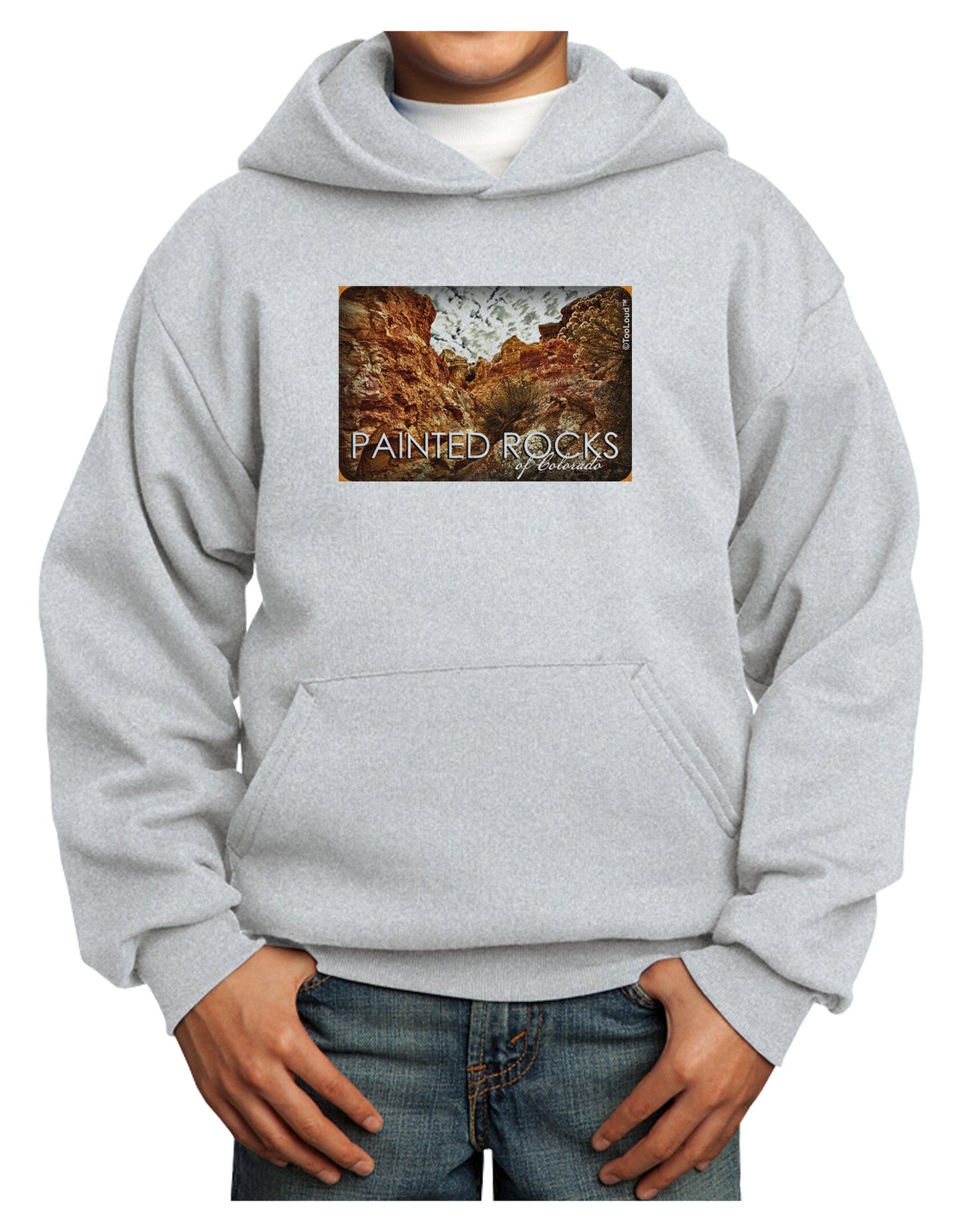 Colorado Painted Rocks Text Youth Hoodie Pullover Sweatshirt-Youth Hoodie-TooLoud-Ash-XS-Davson Sales