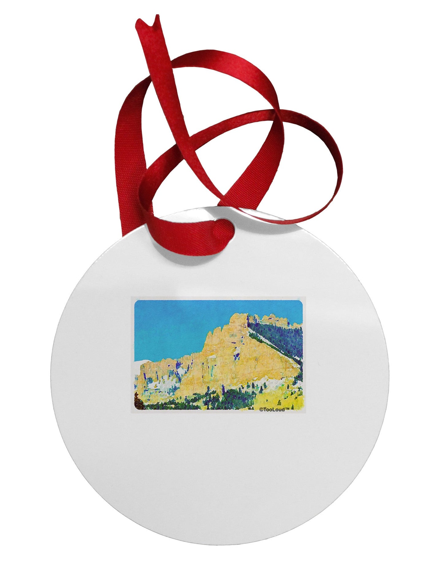 Colorado Snowy Mtns WaterColor Circular Metal Ornament-Ornament-TooLoud-White-Davson Sales