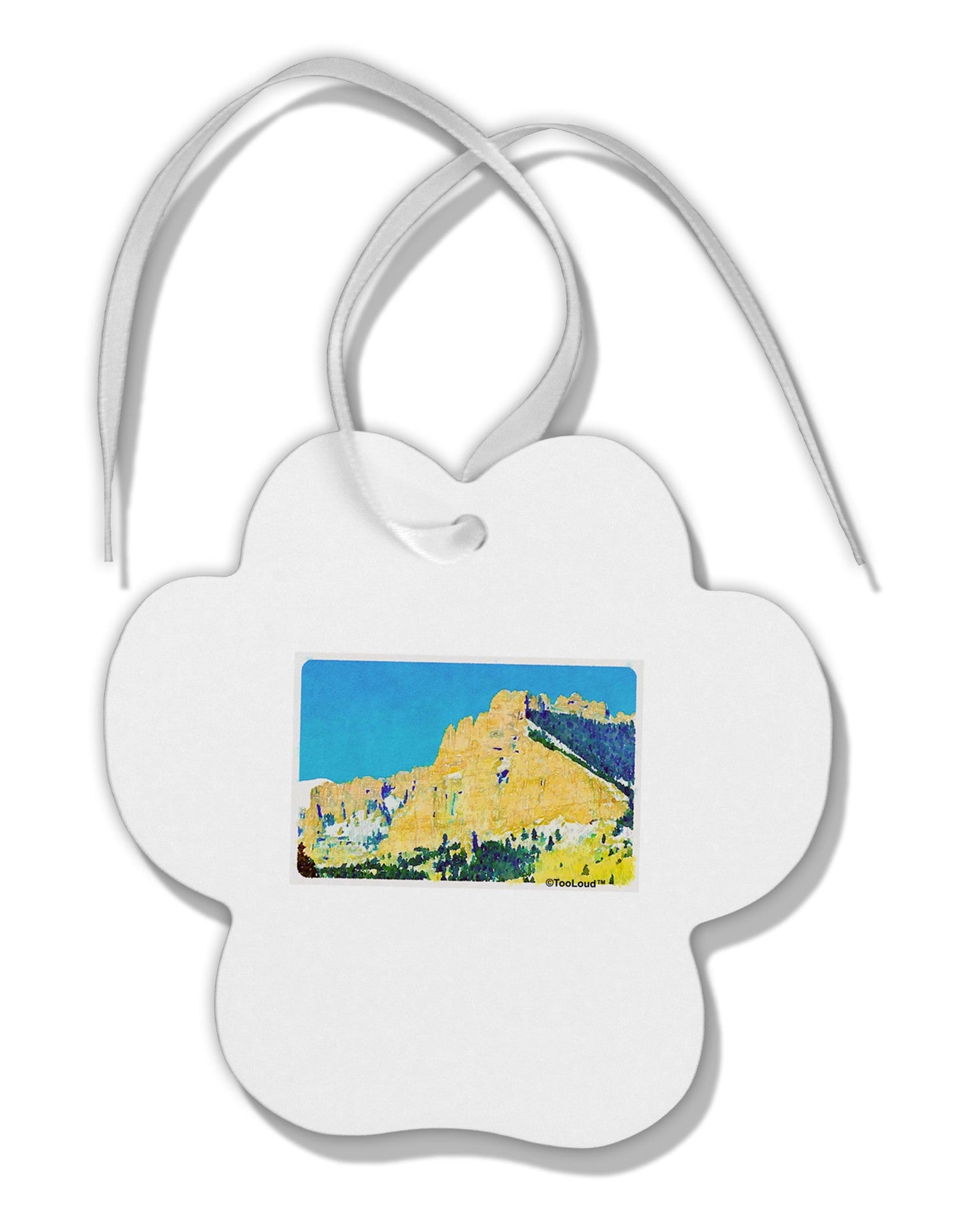 Colorado Snowy Mtns WaterColor Paw Print Shaped Ornament-Ornament-TooLoud-White-Davson Sales