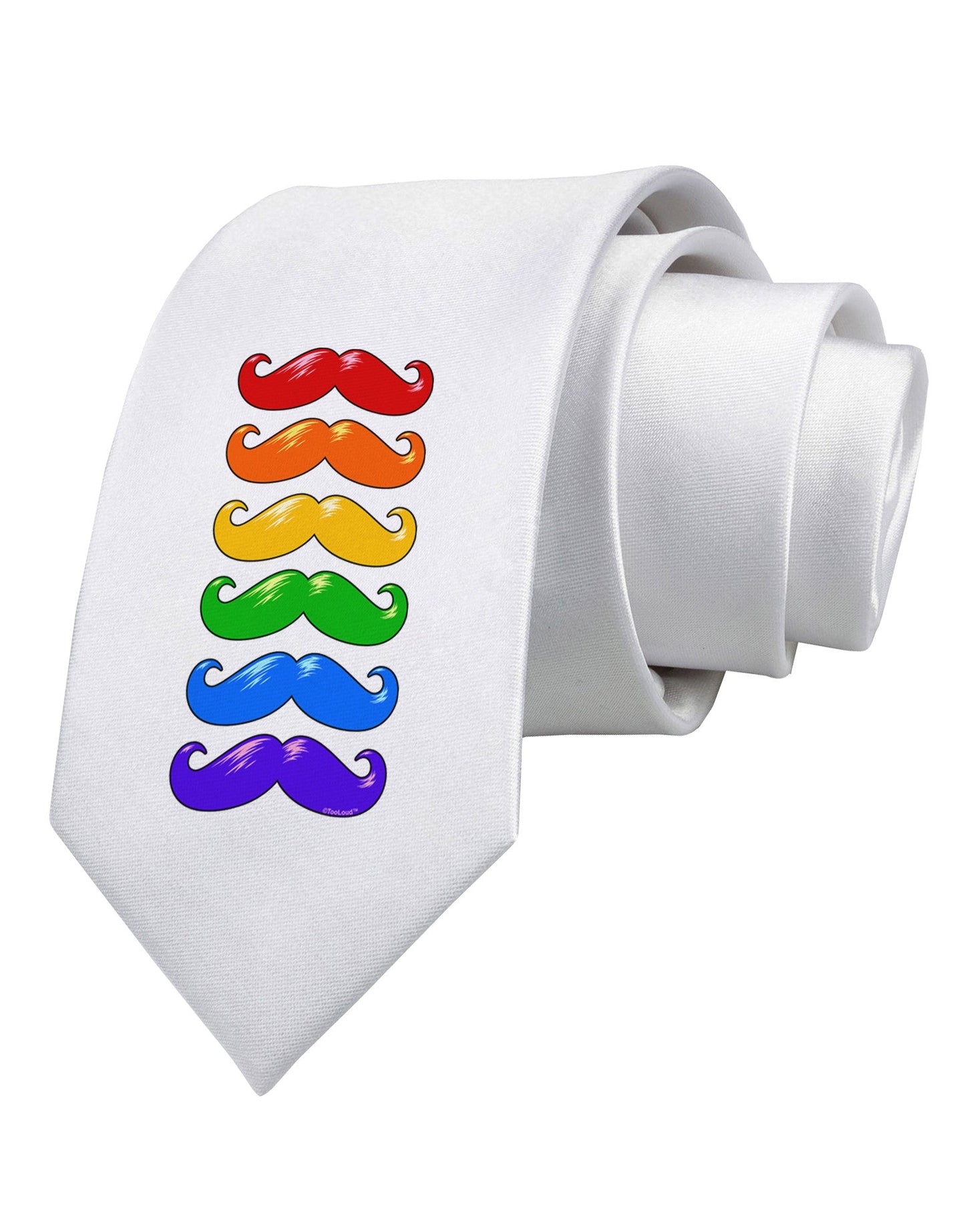 Colorful Rainbow Mustaches Printed White Necktie