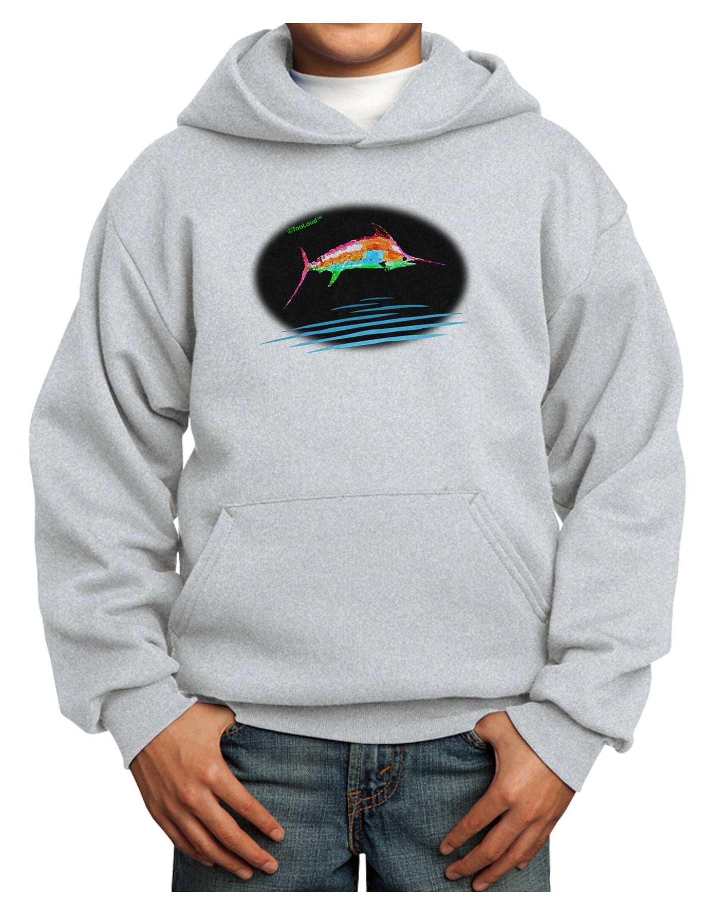 Colorful Swordfish Watercolor Youth Hoodie Pullover Sweatshirt-Youth Hoodie-TooLoud-Ash-XS-Davson Sales