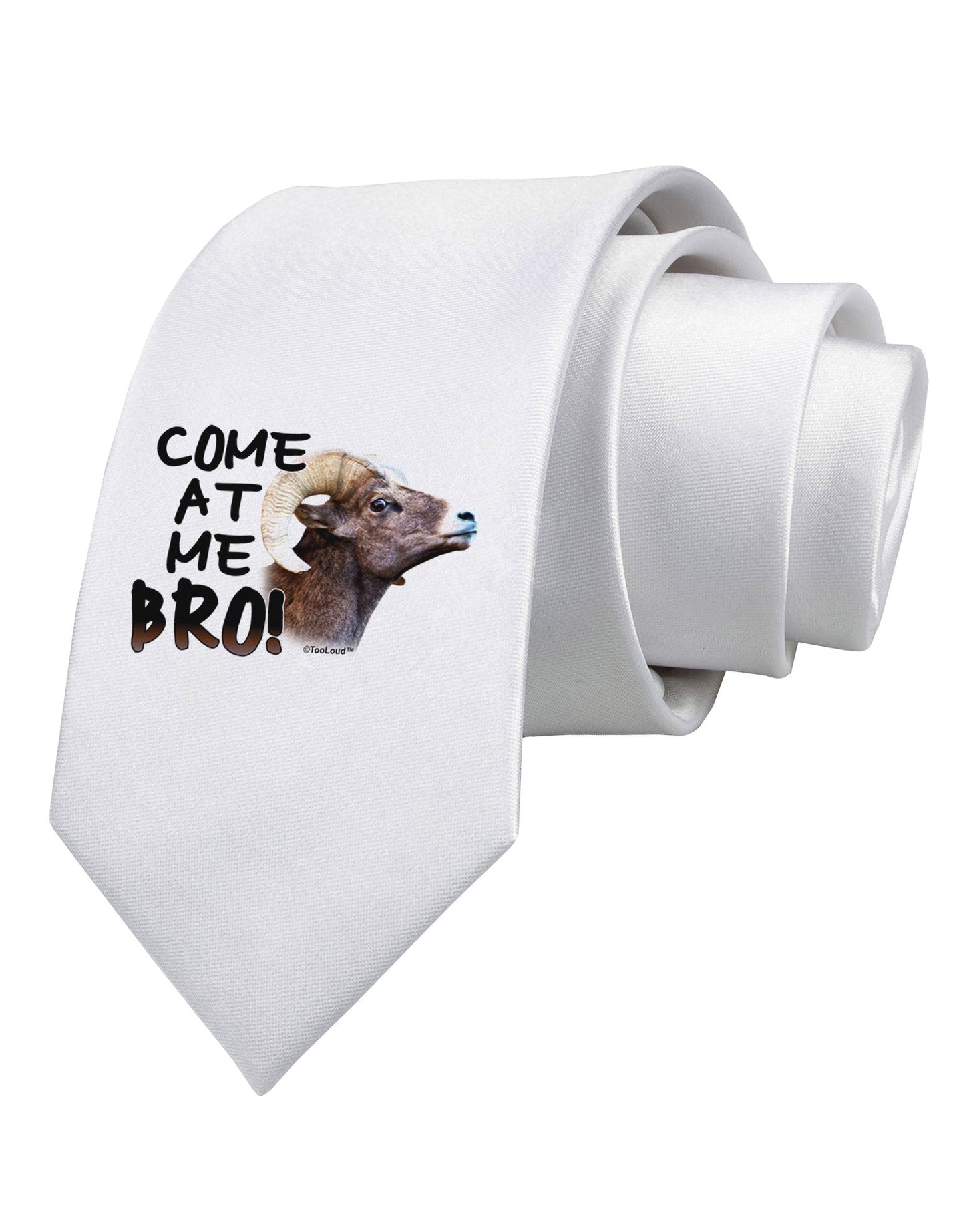 Come At Me Bro Big Horn Printed White Necktie