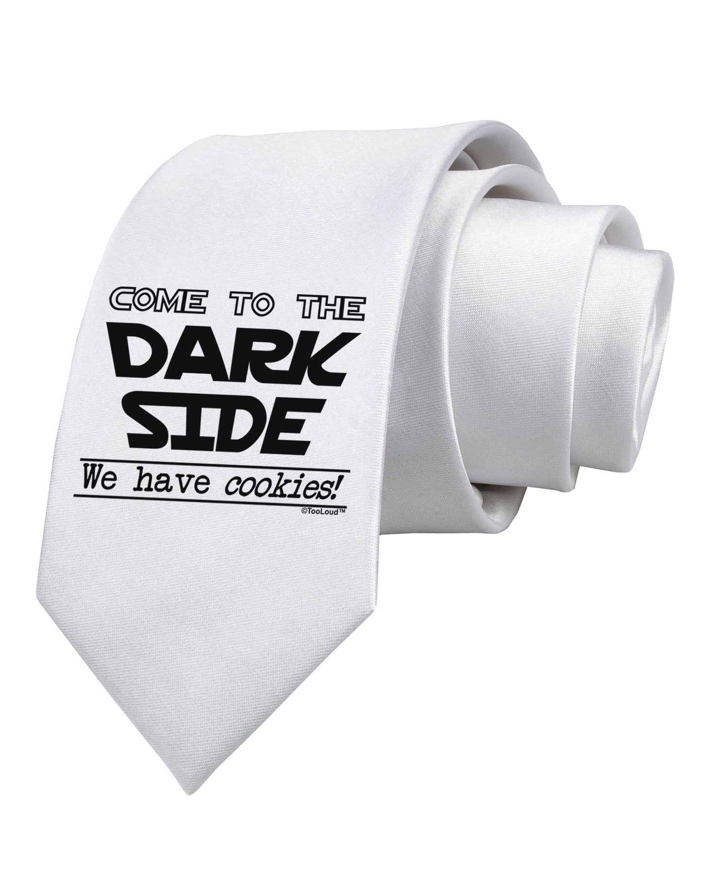 Come To The Dark Side - Cookies Printed White Necktie by