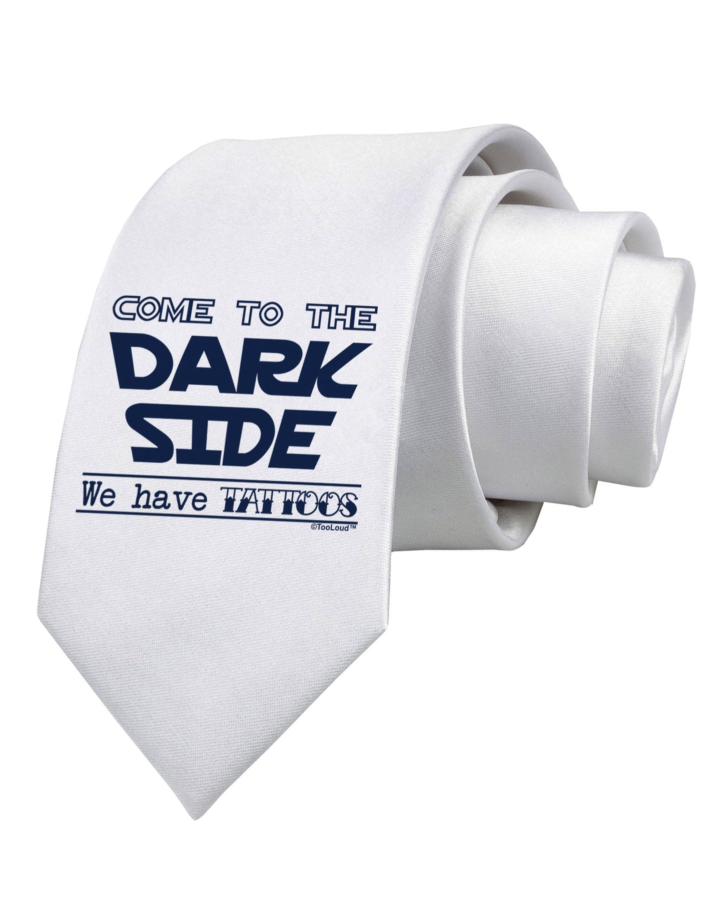 Come To The Dark Side - Tattoos Printed White Necktie by