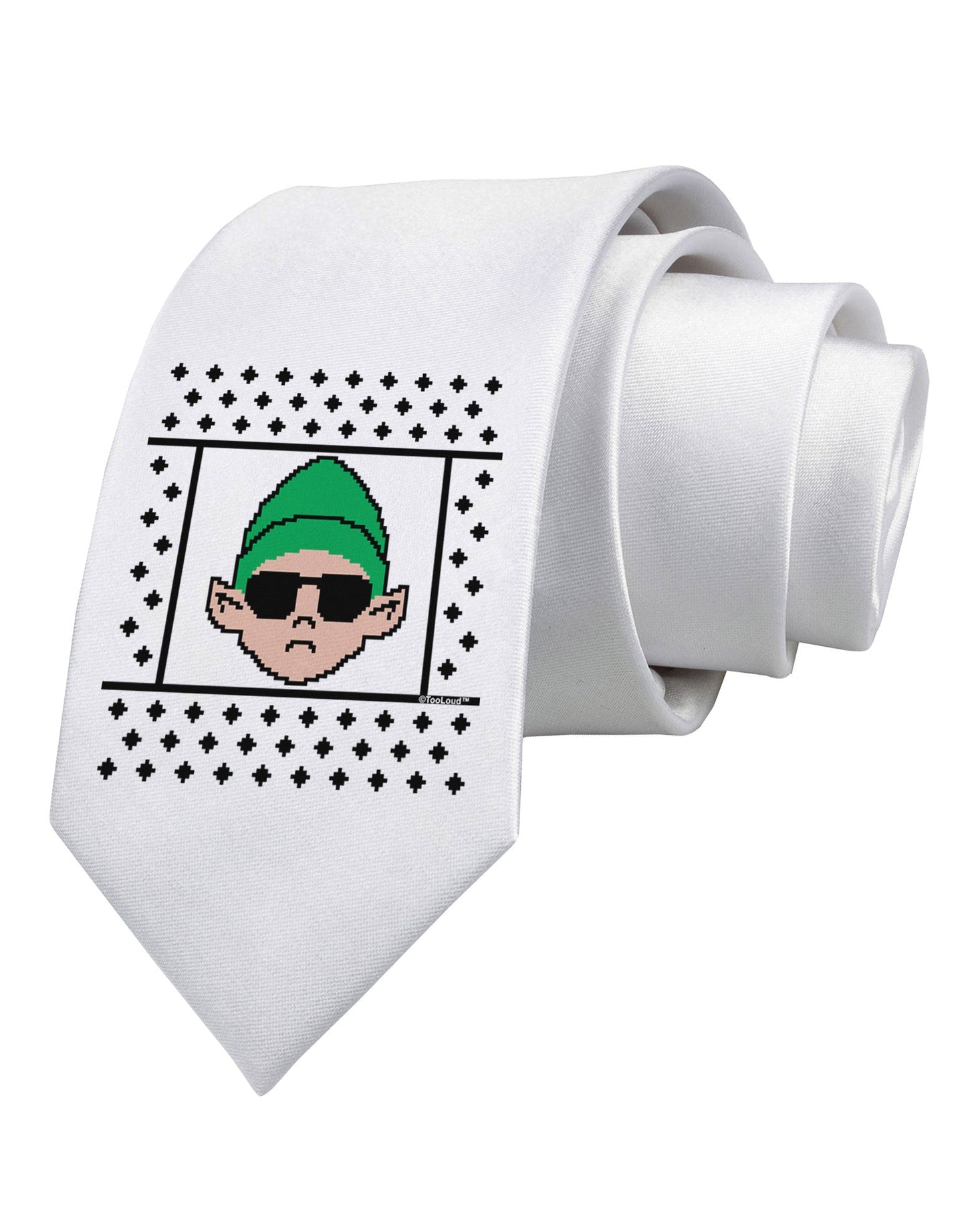 Cool Elf Christmas Sweater Printed White Necktie