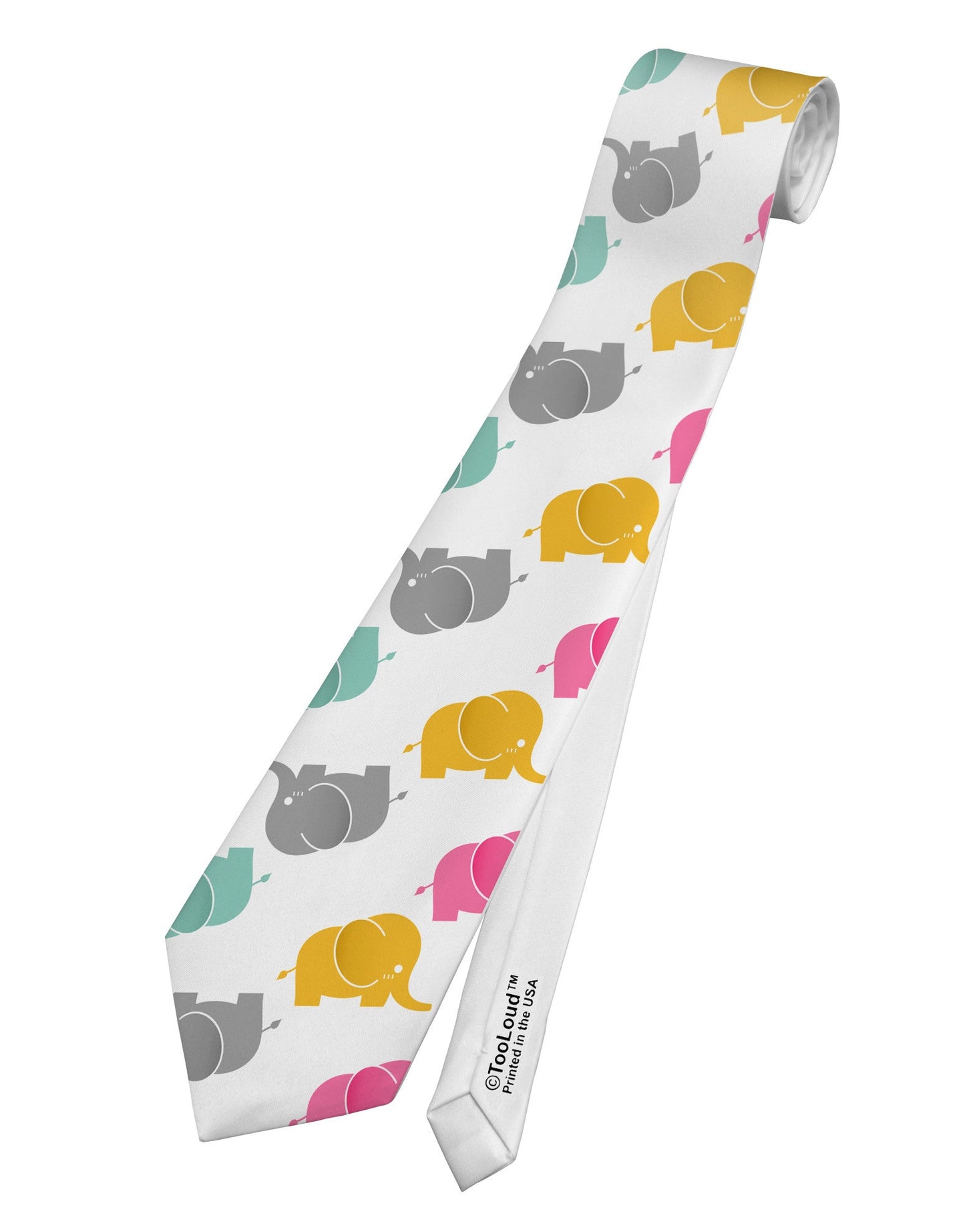 Cute Baby Elephants AOP Printed White Necktie All Over Print