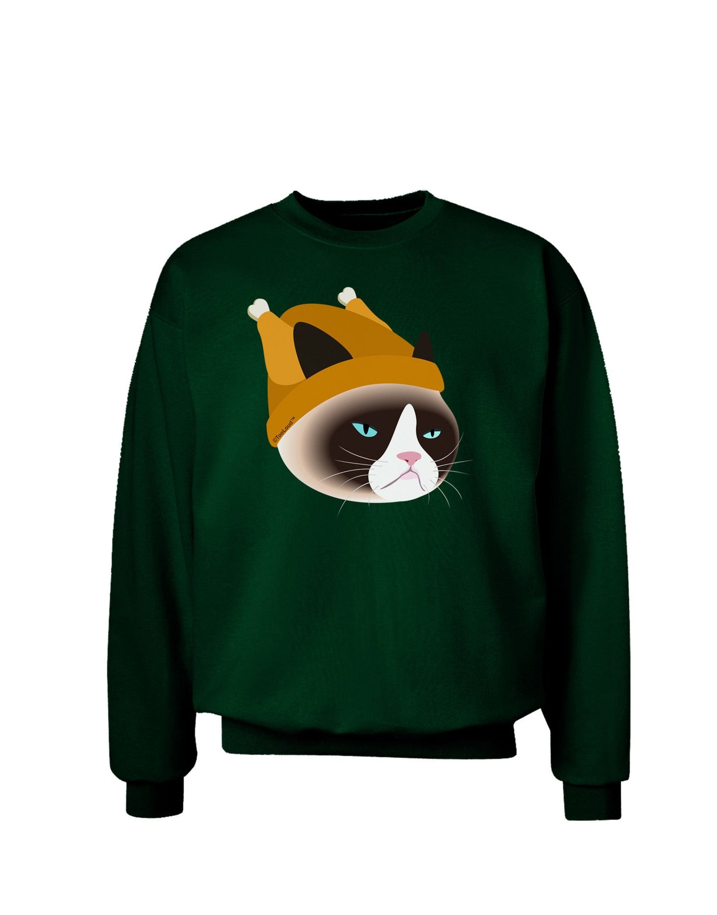 Disgruntled Cat Wearing Turkey Hat Adult Dark Sweatshirt by-Sweatshirts-TooLoud-Deep-Forest-Green-Small-Davson Sales