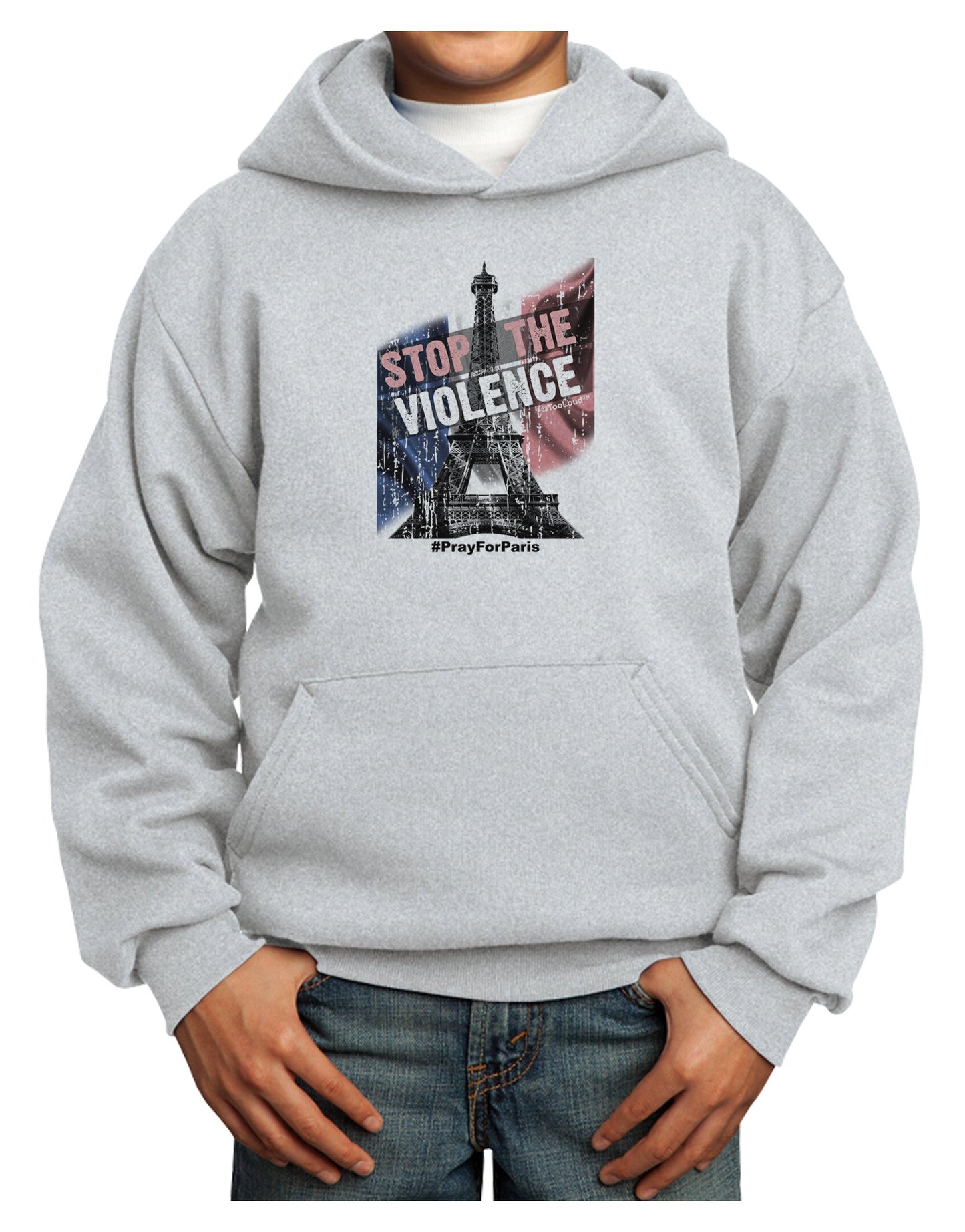 Distressed Paris Stop The Violence Youth Hoodie Pullover Sweatshirt-Youth Hoodie-TooLoud-Ash-XS-Davson Sales