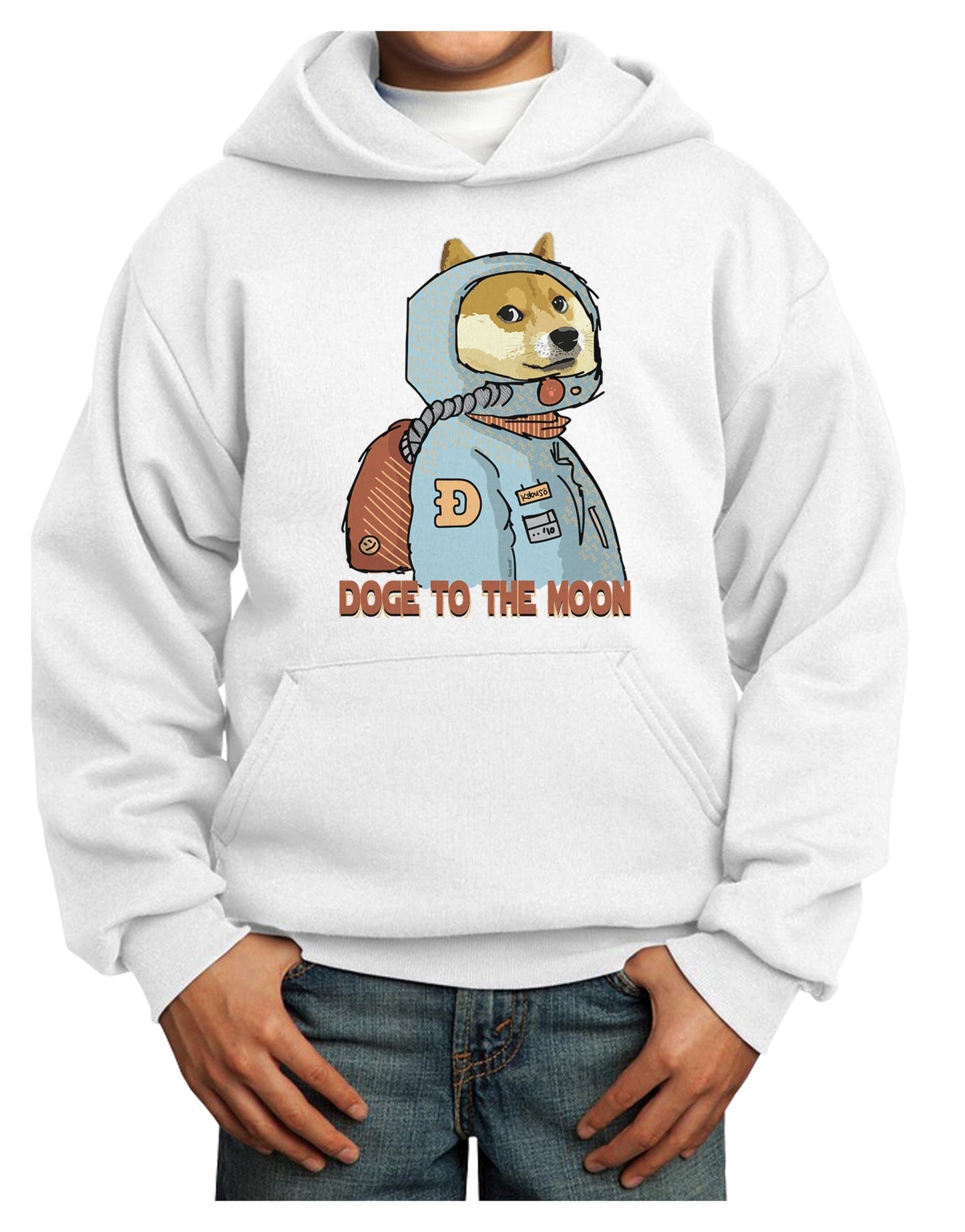 Doge to the Moon Youth Hoodie Pullover Sweatshirt-Youth Hoodie-TooLoud-White-XS-Davson Sales