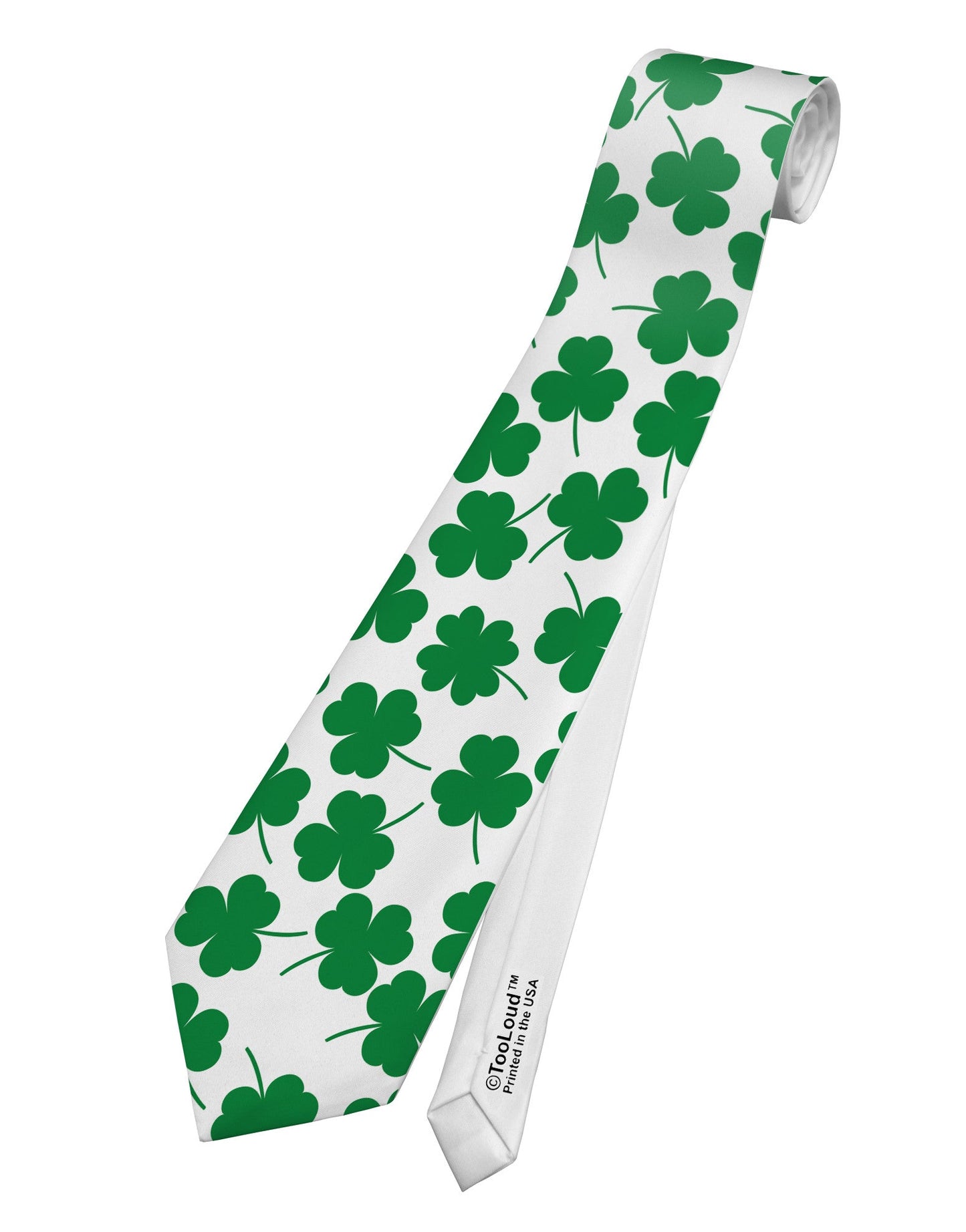 Find the 4 Leaf Clover Shamrocks Printed White Necktie All Over Print